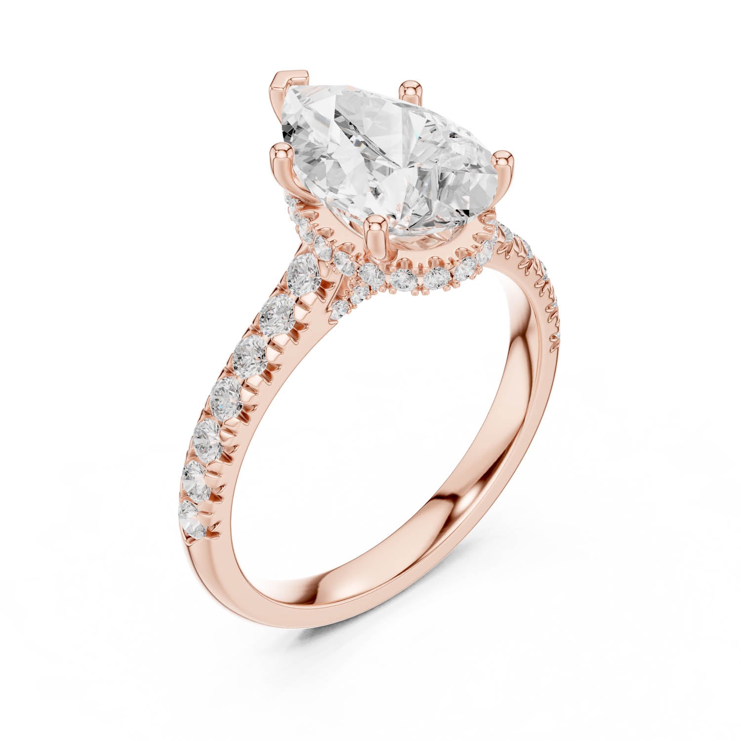 3.14 Ct. Pear Shape Diamond Ring with Pavé Band and Hidden Halo (DDLR-258-PE) 11