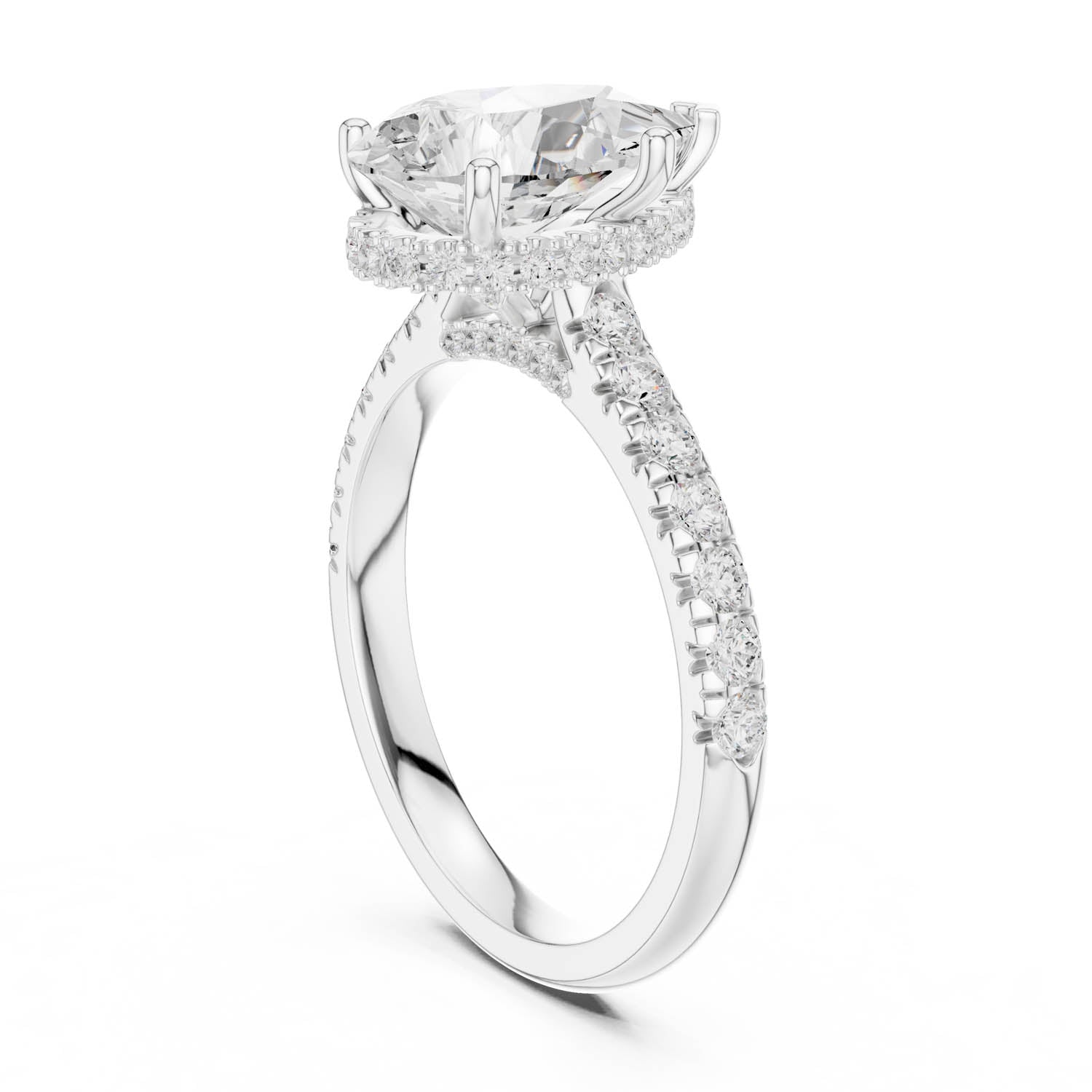 3.14 Ct. Pear Shape Diamond Ring with Pavé Band and Hidden Halo (DDLR-258-PE) 12