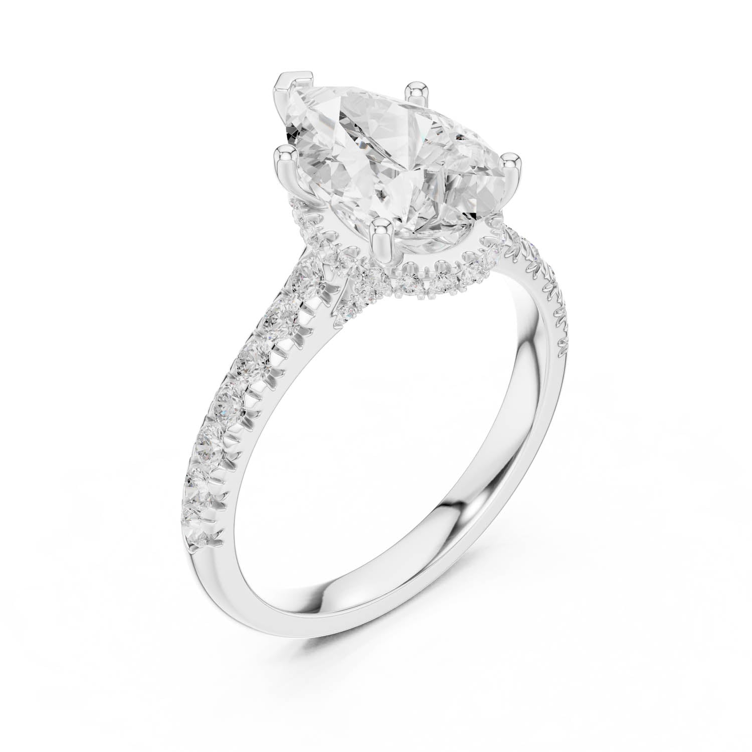 3.14 Ct. Pear Shape Diamond Ring with Pavé Band and Hidden Halo (DDLR-258-PE) 13