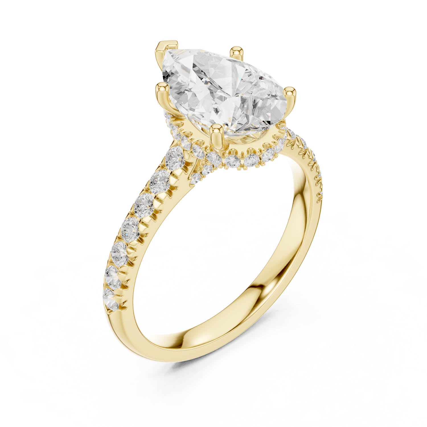 3.14 Ct. Pear Shape Diamond Ring with Pavé Band and Hidden Halo (DDLR-258-PE) 2