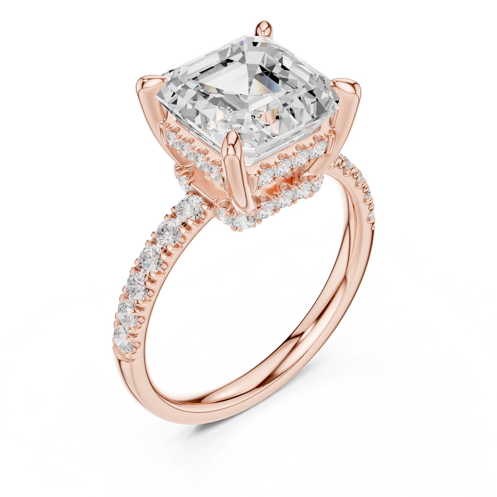 4.58 Ct. Classic Asscher Cut Diamond Ring with Hidden Halo and Pavé Band Setting (DDLR-259-AC) 13