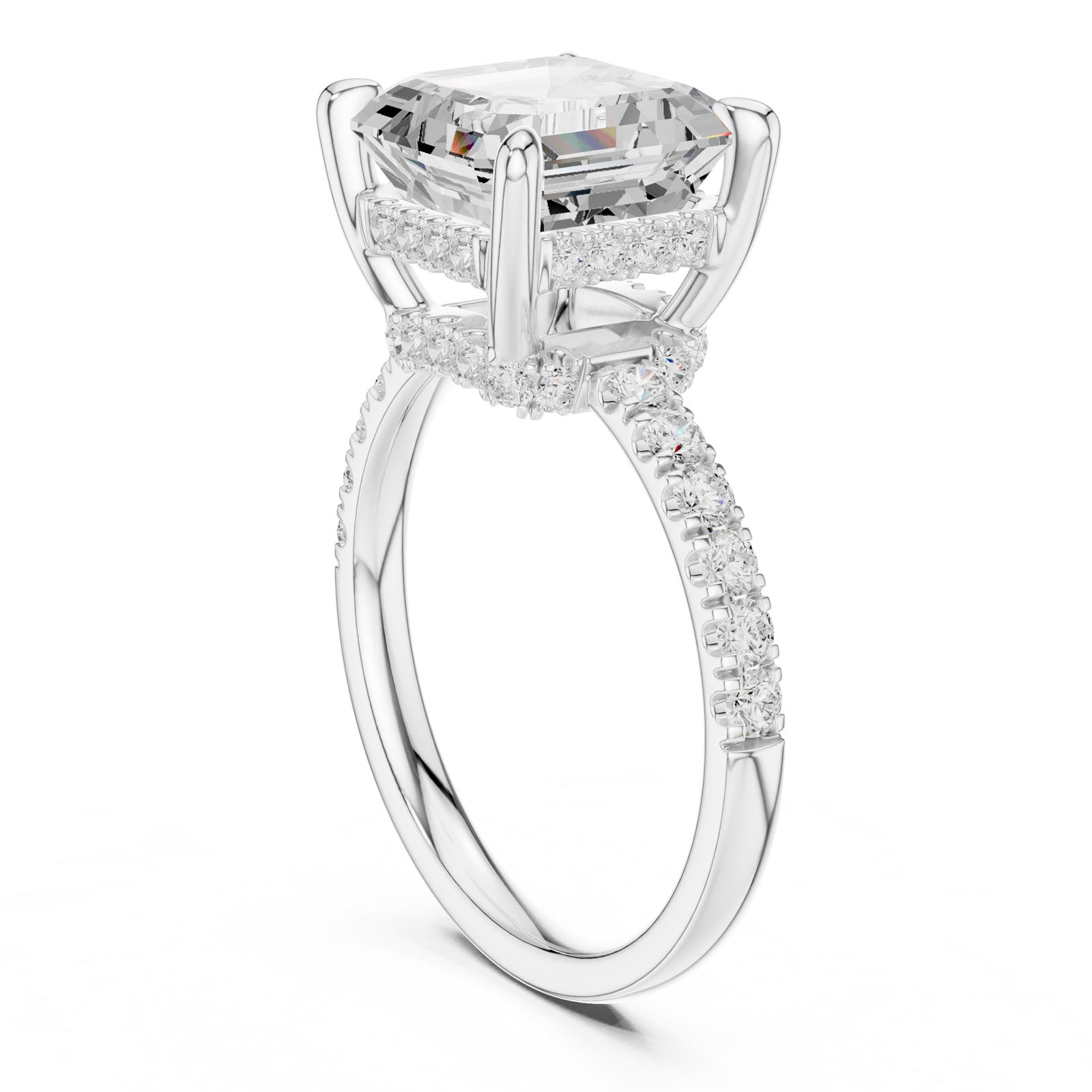 4.58 Ct. Classic Asscher Cut Diamond Ring with Hidden Halo and Pavé Band Setting (DDLR-259-AC) 11