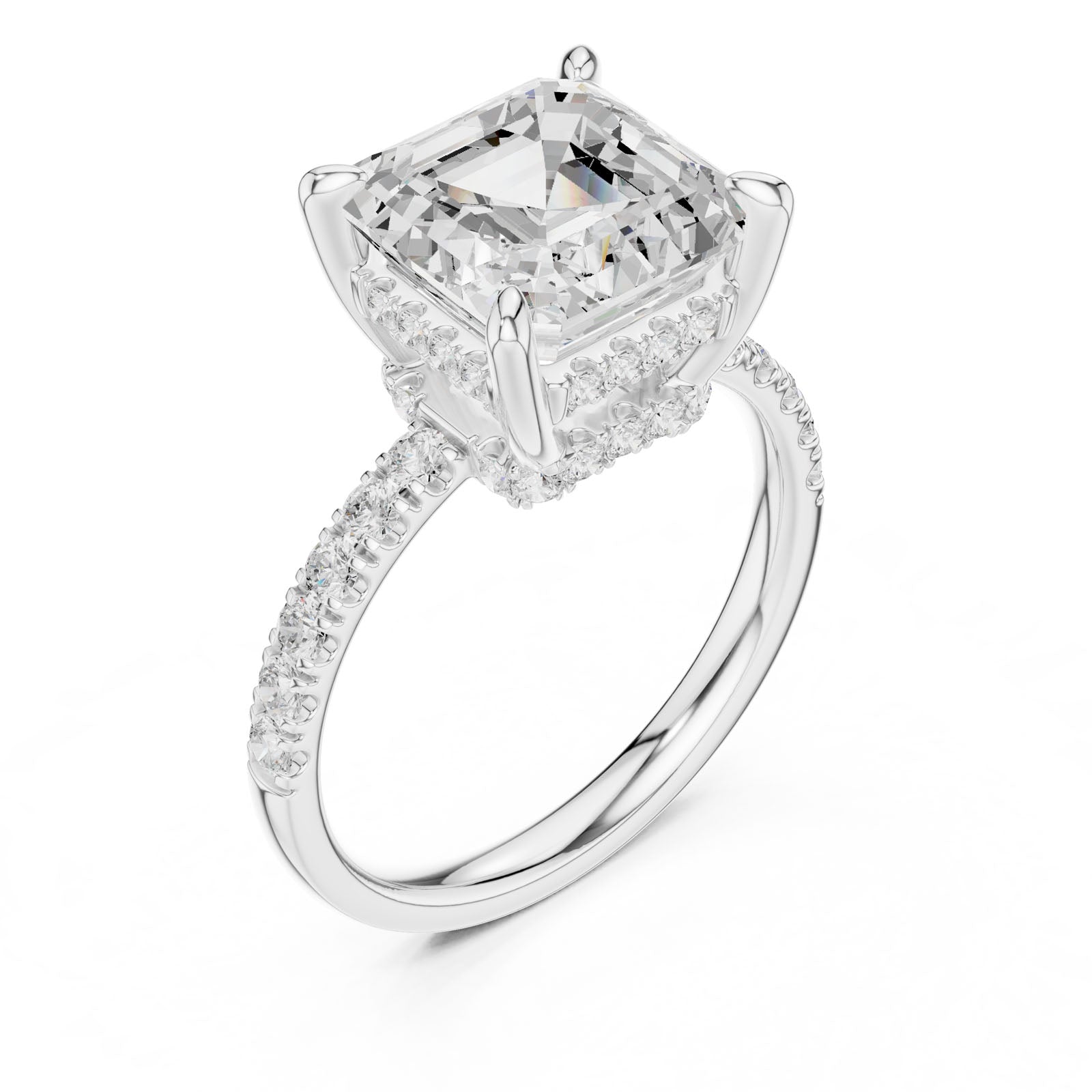 4.58 Ct. Classic Asscher Cut Diamond Ring with Hidden Halo and Pavé Band Setting (DDLR-259-AC) 5