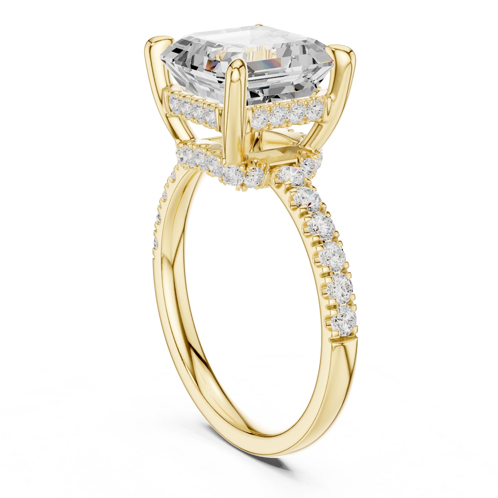 4.58 Ct. Classic Asscher Cut Diamond Ring with Hidden Halo and Pavé Band Setting (DDLR-259-AC) 9