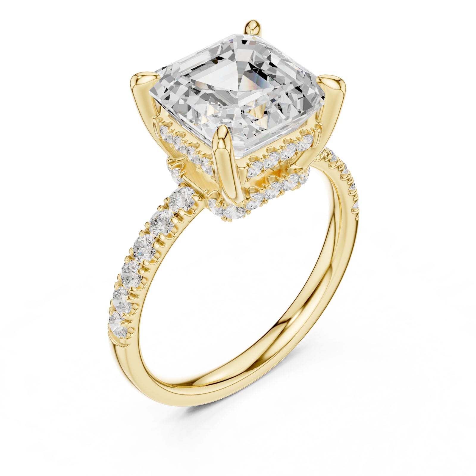 4.58 Ct. Classic Asscher Cut Diamond Ring with Hidden Halo and Pavé Band Setting (DDLR-259-AC)