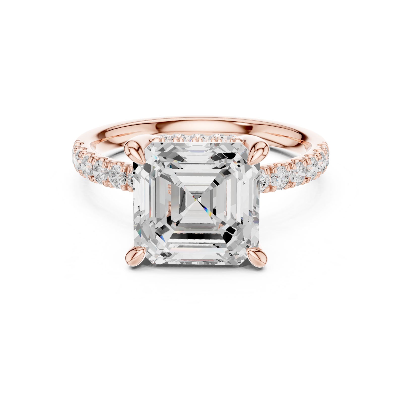 4.58 Ct. Classic Asscher Cut Diamond Ring with Hidden Halo and Pavé Band Setting (DDLR-259-AC) 10