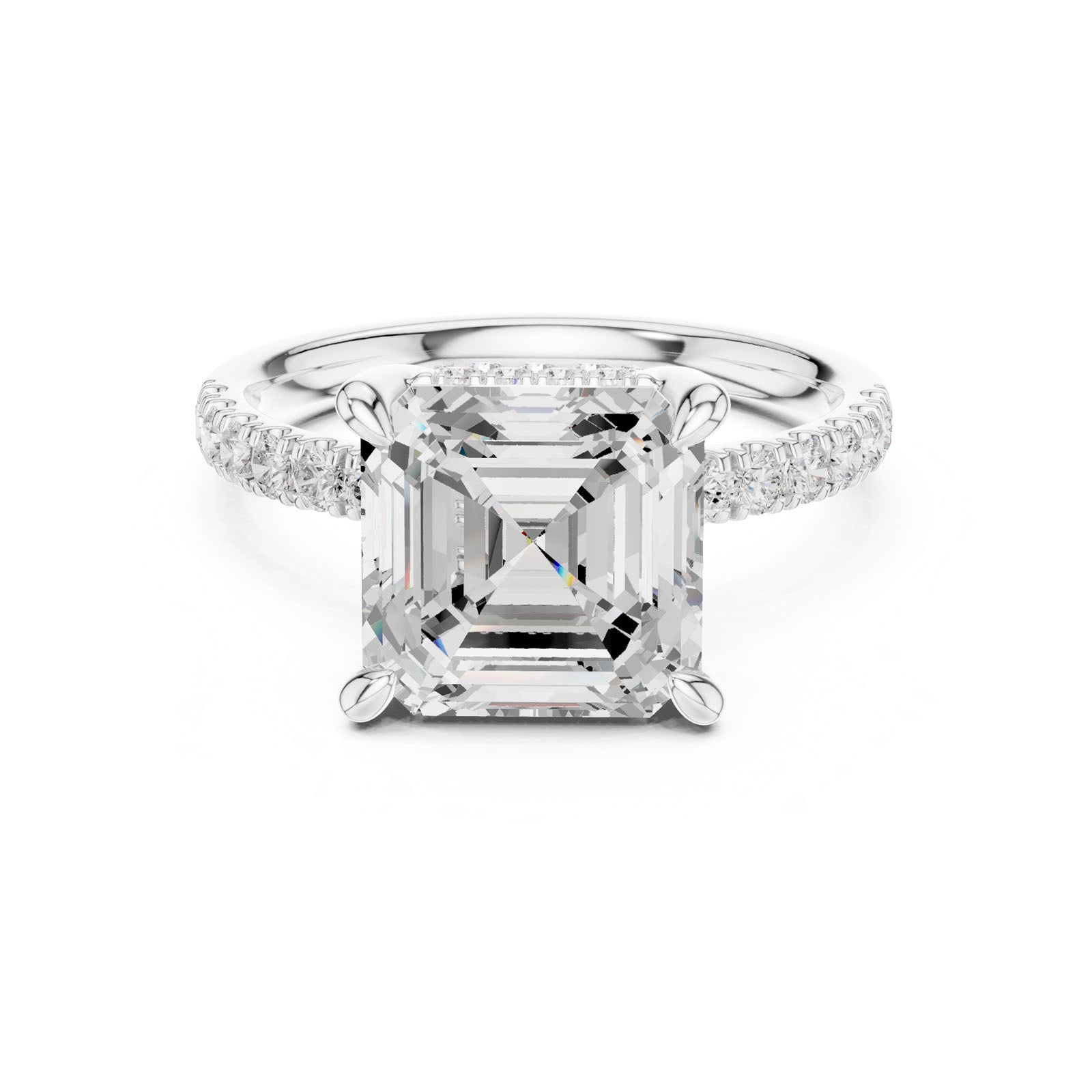 4.58 Ct. Classic Asscher Cut Diamond Ring with Hidden Halo and Pavé Band Setting (DDLR-259-AC)