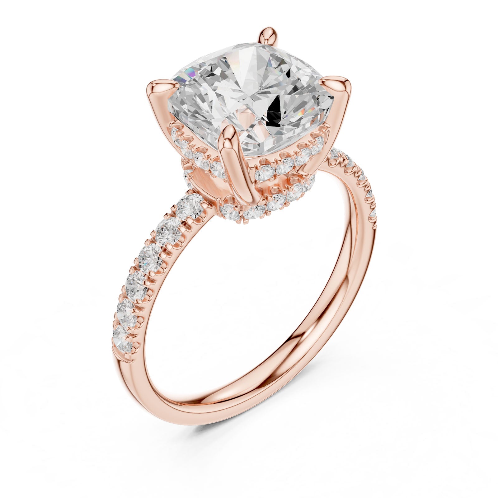 4.55 Ct. Classic Cushion Cut Diamond Ring with Hidden Halo and Pavé Band Setting (DDLR-259-CU) 13