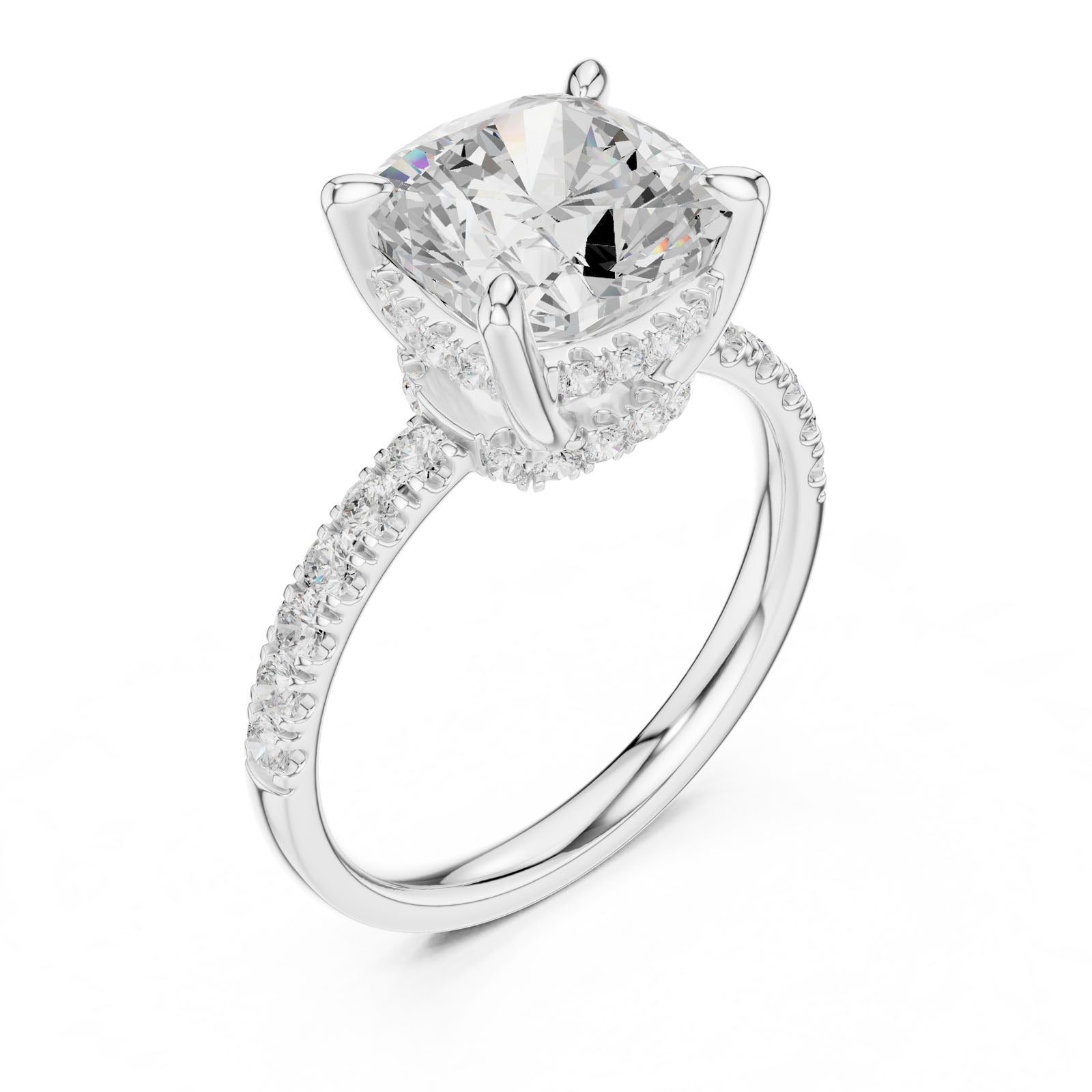 4.55 Ct. Classic Cushion Cut Diamond Ring with Hidden Halo and Pavé Band Setting (DDLR-259-CU) 5