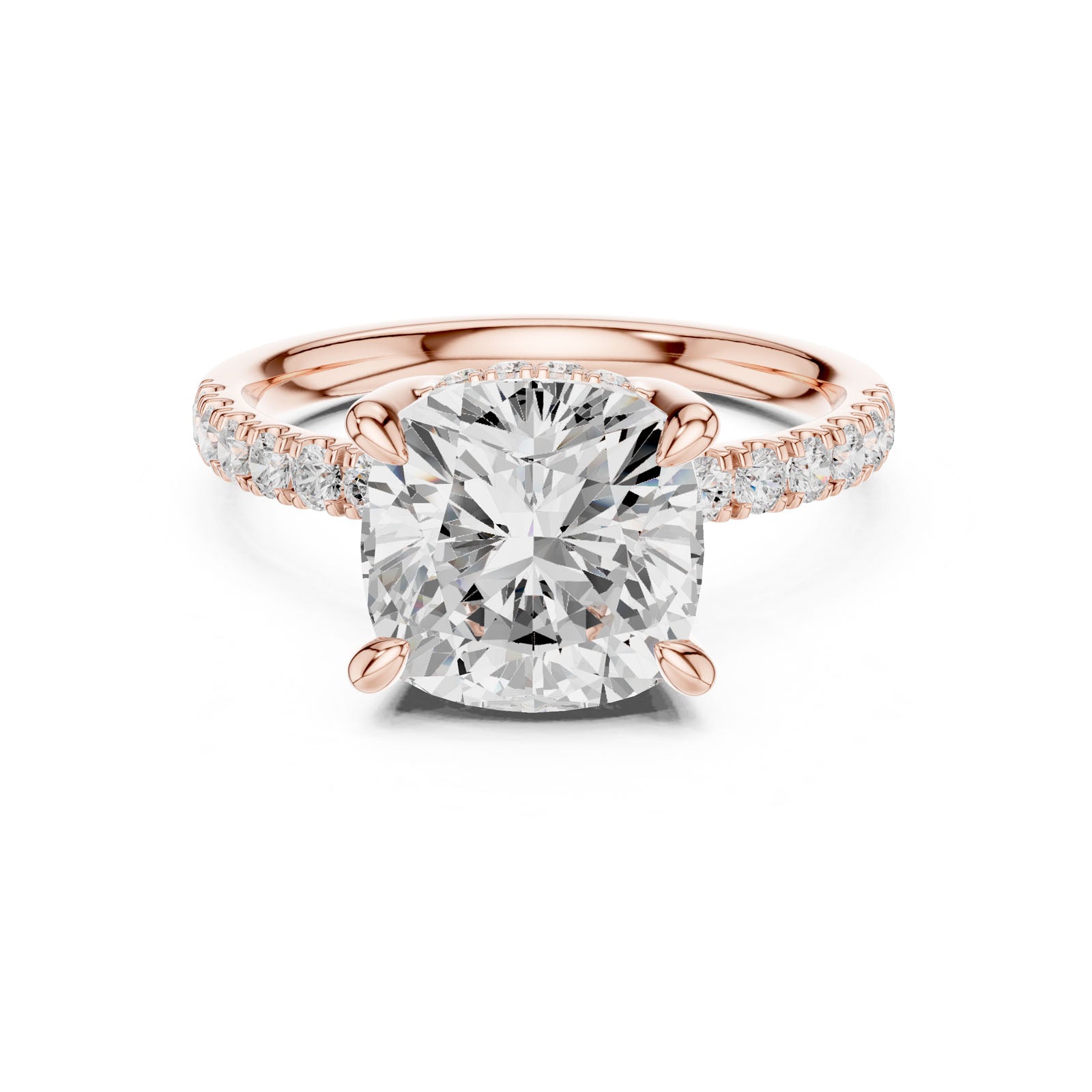 4.55 Ct. Classic Cushion Cut Diamond Ring with Hidden Halo and Pavé Band Setting (DDLR-259-CU) 7