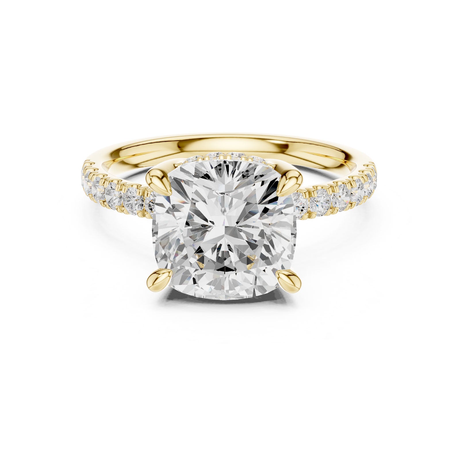 4.55 Ct. Classic Cushion Cut Diamond Ring with Hidden Halo and Pavé Band Setting (DDLR-259-CU) 9