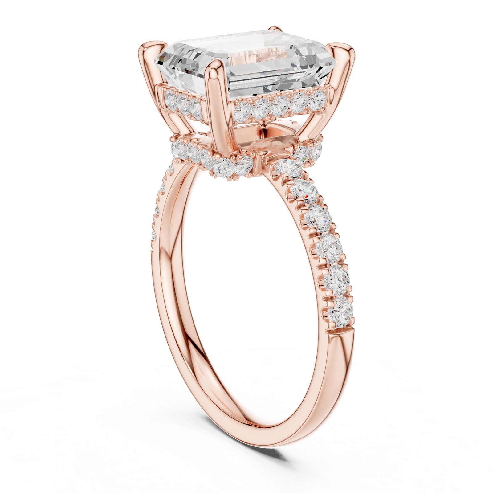 4.60 Ct. Classic Emerald Cut Diamond Ring with Hidden Halo and Pavé Band Setting (DDLR-259-EM) 7
