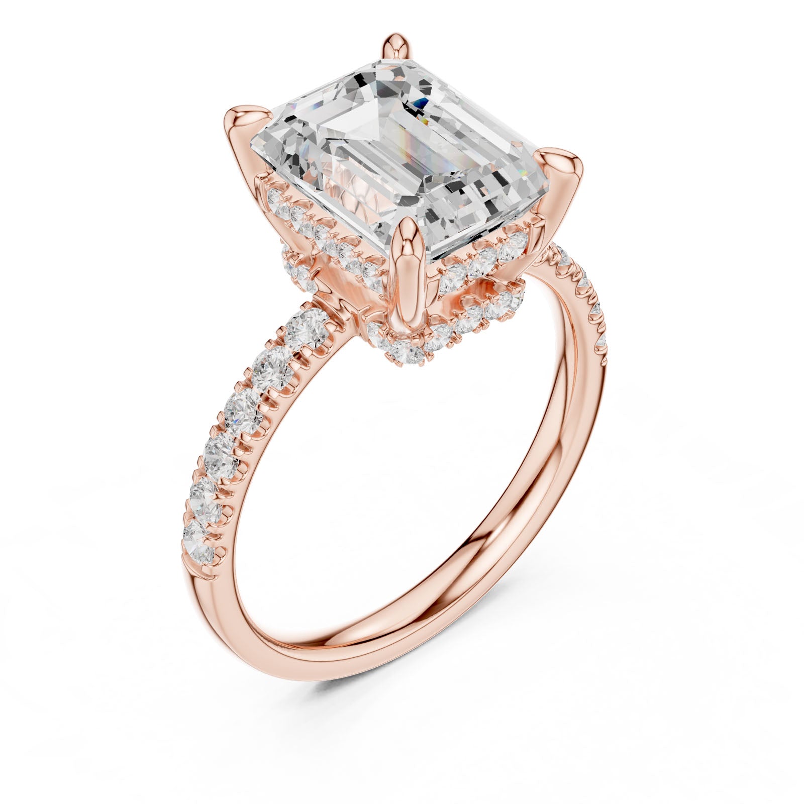 4.60 Ct. Classic Emerald Cut Diamond Ring with Hidden Halo and Pavé Band Setting (DDLR-259-EM) 13