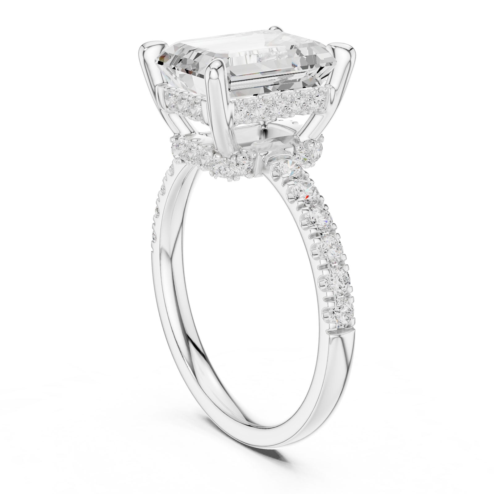 4.60 Ct. Classic Emerald Cut Diamond Ring with Hidden Halo and Pavé Band Setting (DDLR-259-EM) 5