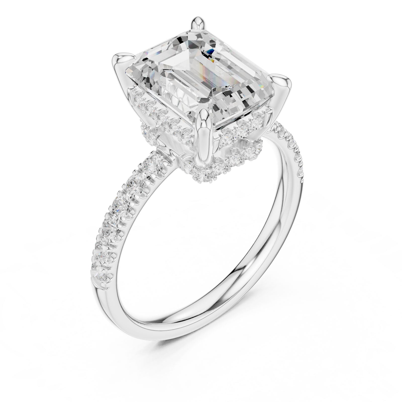 4.60 Ct. Classic Emerald Cut Diamond Ring with Hidden Halo and Pavé Band Setting (DDLR-259-EM) 8