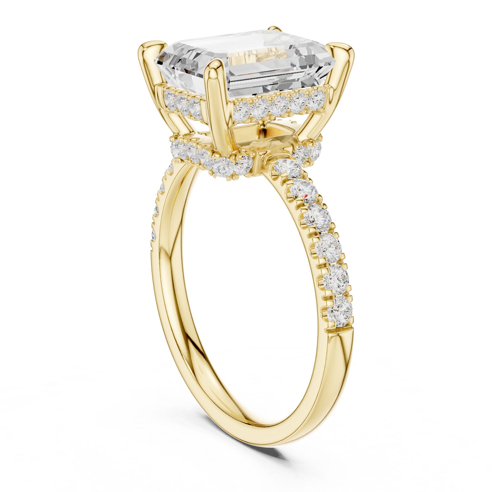 4.60 Ct. Classic Emerald Cut Diamond Ring with Hidden Halo and Pavé Band Setting (DDLR-259-EM) 9