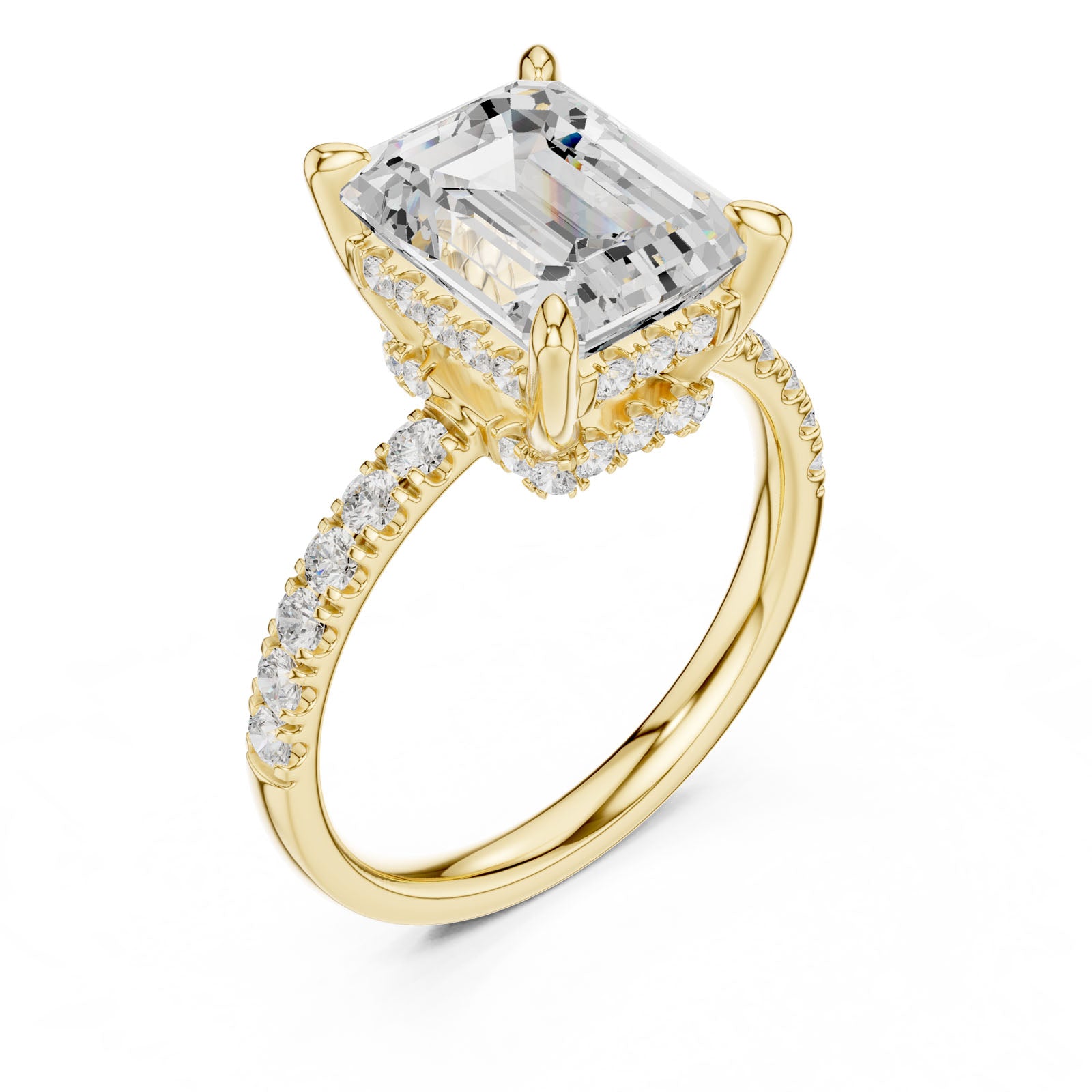 4.60 Ct. Classic Emerald Cut Diamond Ring with Hidden Halo and Pavé Band Setting (DDLR-259-EM)