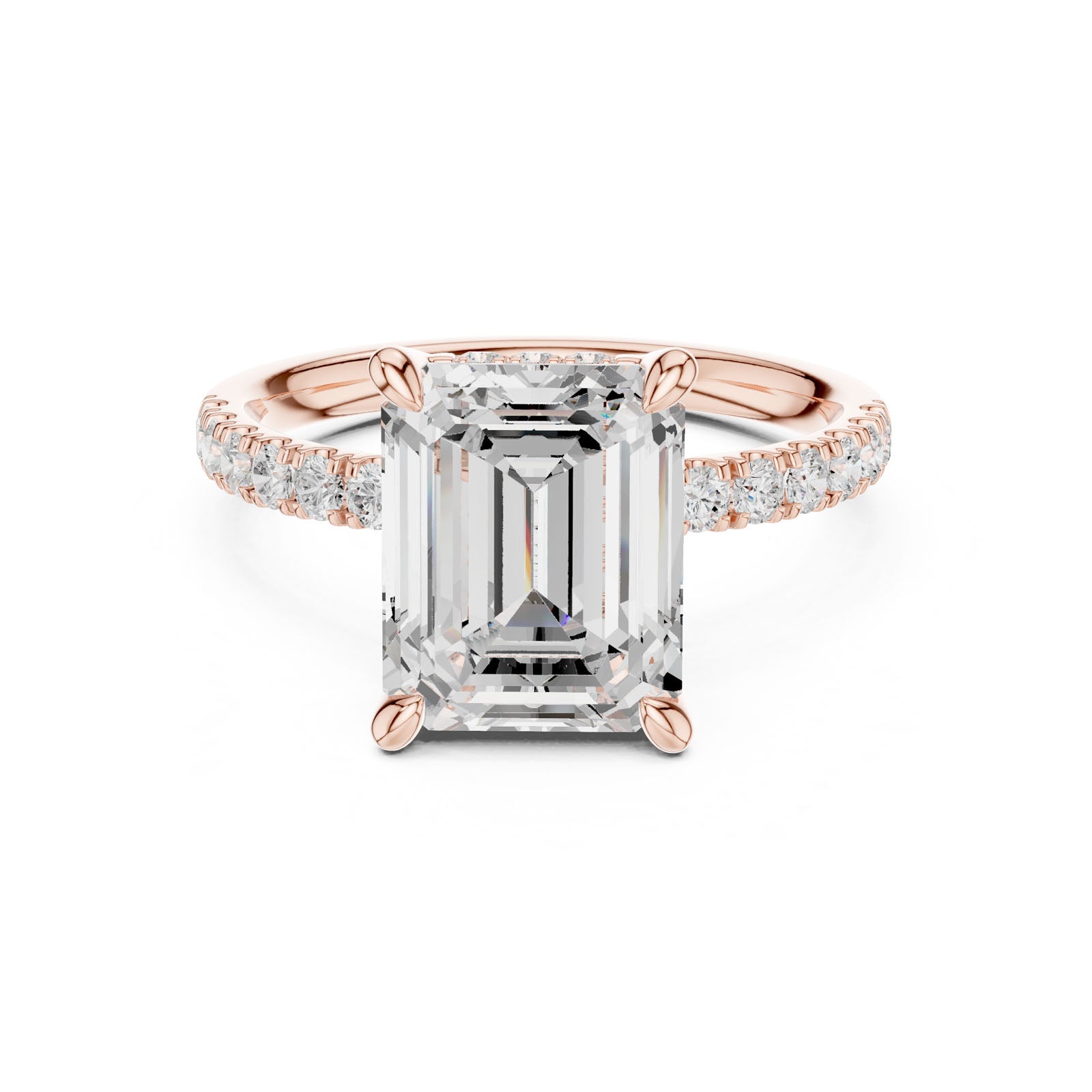 4.60 Ct. Classic Emerald Cut Diamond Ring with Hidden Halo and Pavé Band Setting (DDLR-259-EM) 10