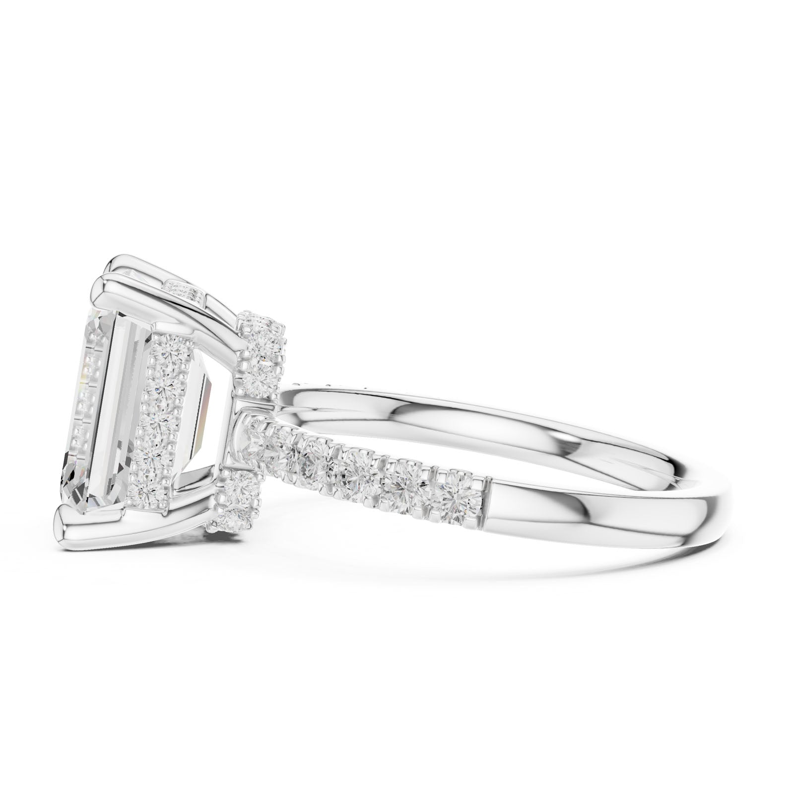 4.60 Ct. Classic Emerald Cut Diamond Ring with Hidden Halo and Pavé Band Setting (DDLR-259-EM) 11