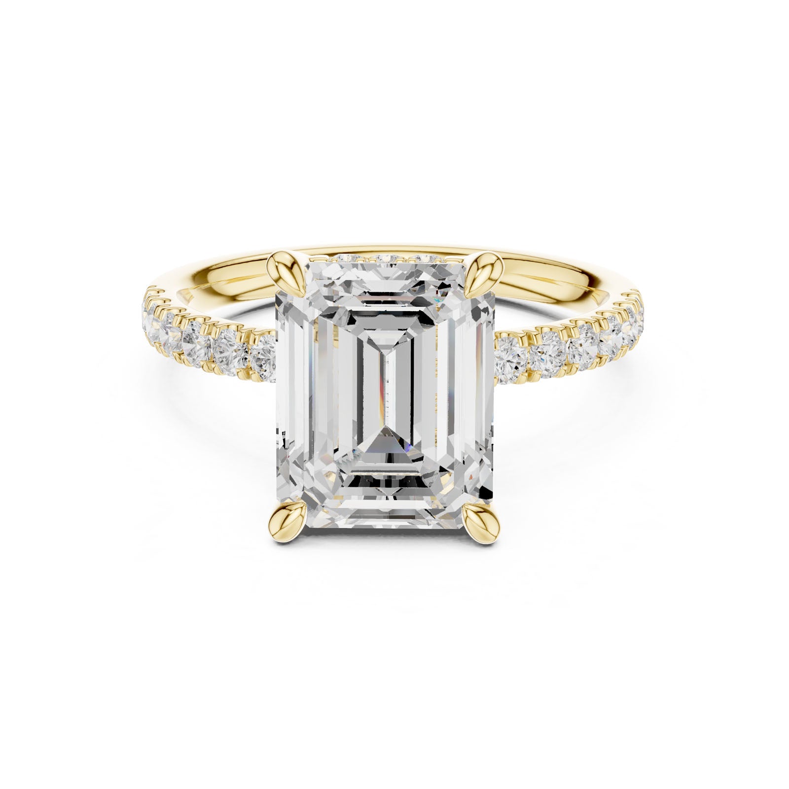 4.60 Ct. Classic Emerald Cut Diamond Ring with Hidden Halo and Pavé Band Setting (DDLR-259-EM) 12