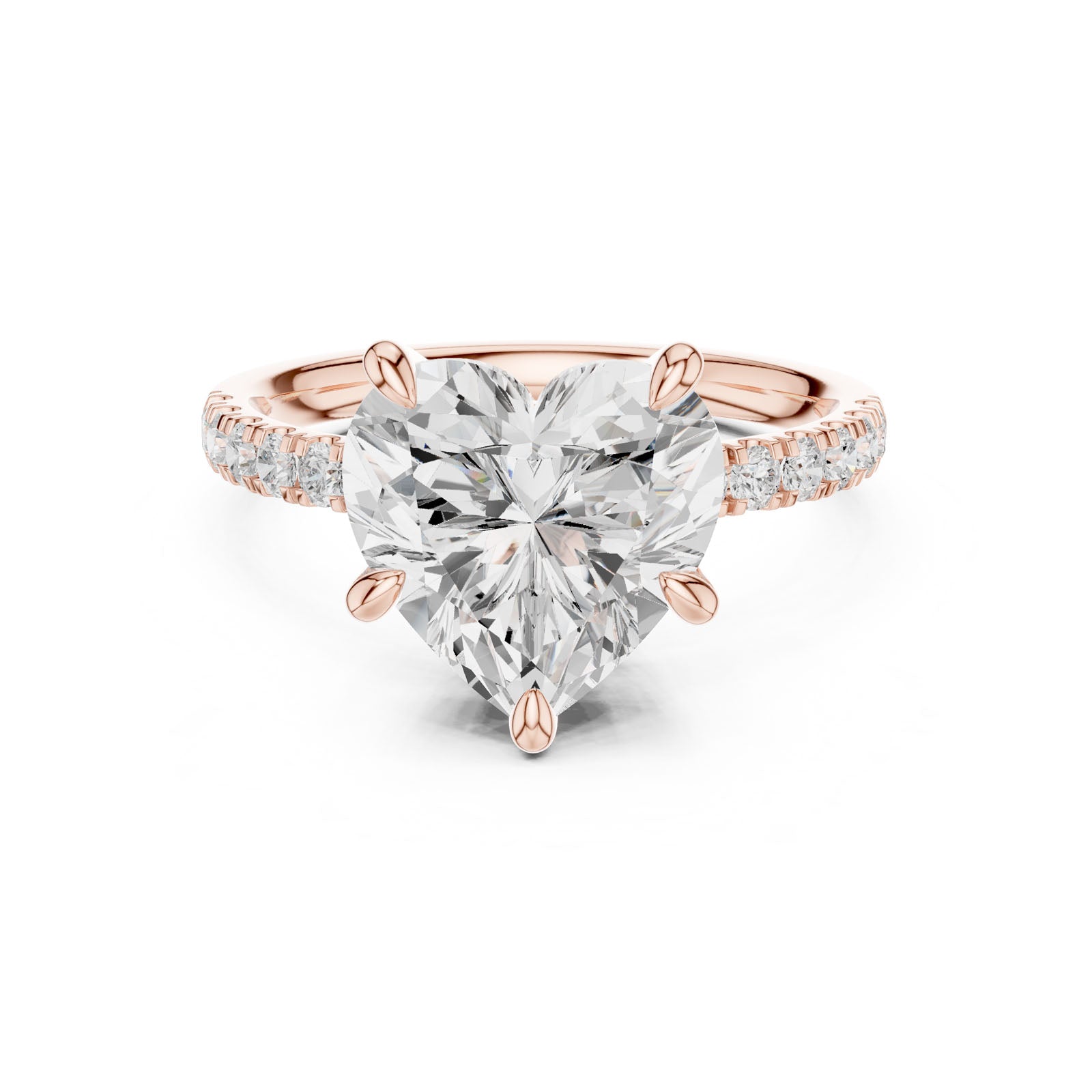 4.53 Ct. Classic Heart Shape Diamond Ring with Hidden Halo and Pavé Band Setting (DDLR-259-HR) 7