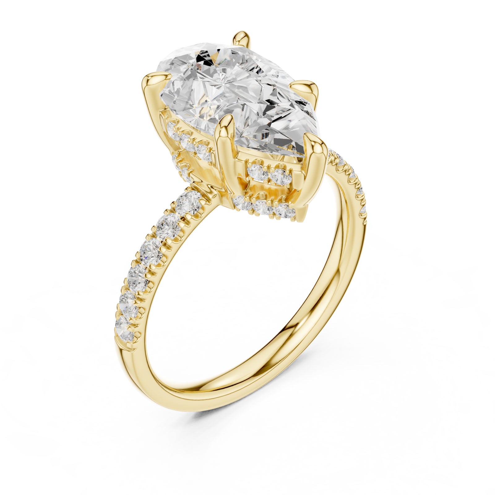 4.58 Ct. Classic Pear Diamond Ring with Hidden Halo and Pavé Band Setting (DDLR-259-PE)