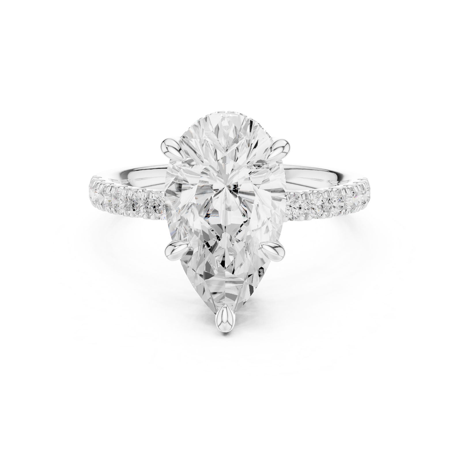 4.58 Ct. Classic Pear Diamond Ring with Hidden Halo and Pavé Band Setting (DDLR-259-PE)