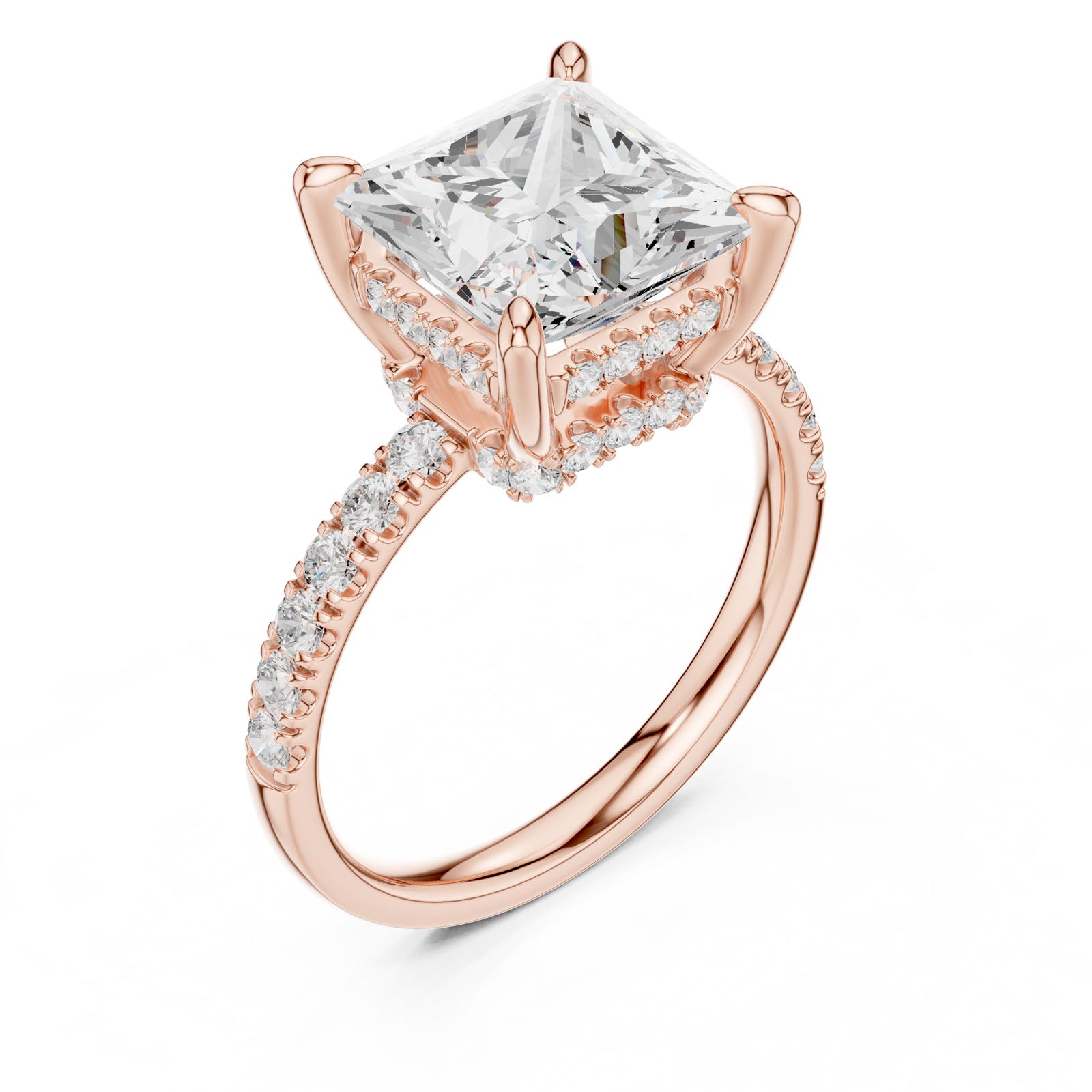 4.58 Ct. Classic Princess Diamond Ring with Hidden Halo and Pavé Band Setting (DDLR-259-PR) 10