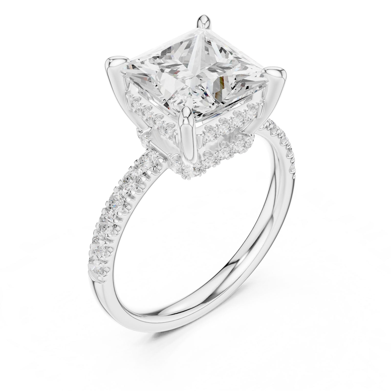 4.58 Ct. Classic Princess Diamond Ring with Hidden Halo and Pavé Band Setting (DDLR-259-PR) 8