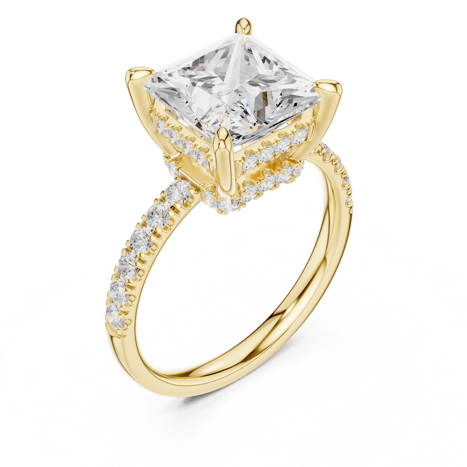 4.58 Ct. Classic Princess Diamond Ring with Hidden Halo and Pavé Band Setting (DDLR-259-PR)
