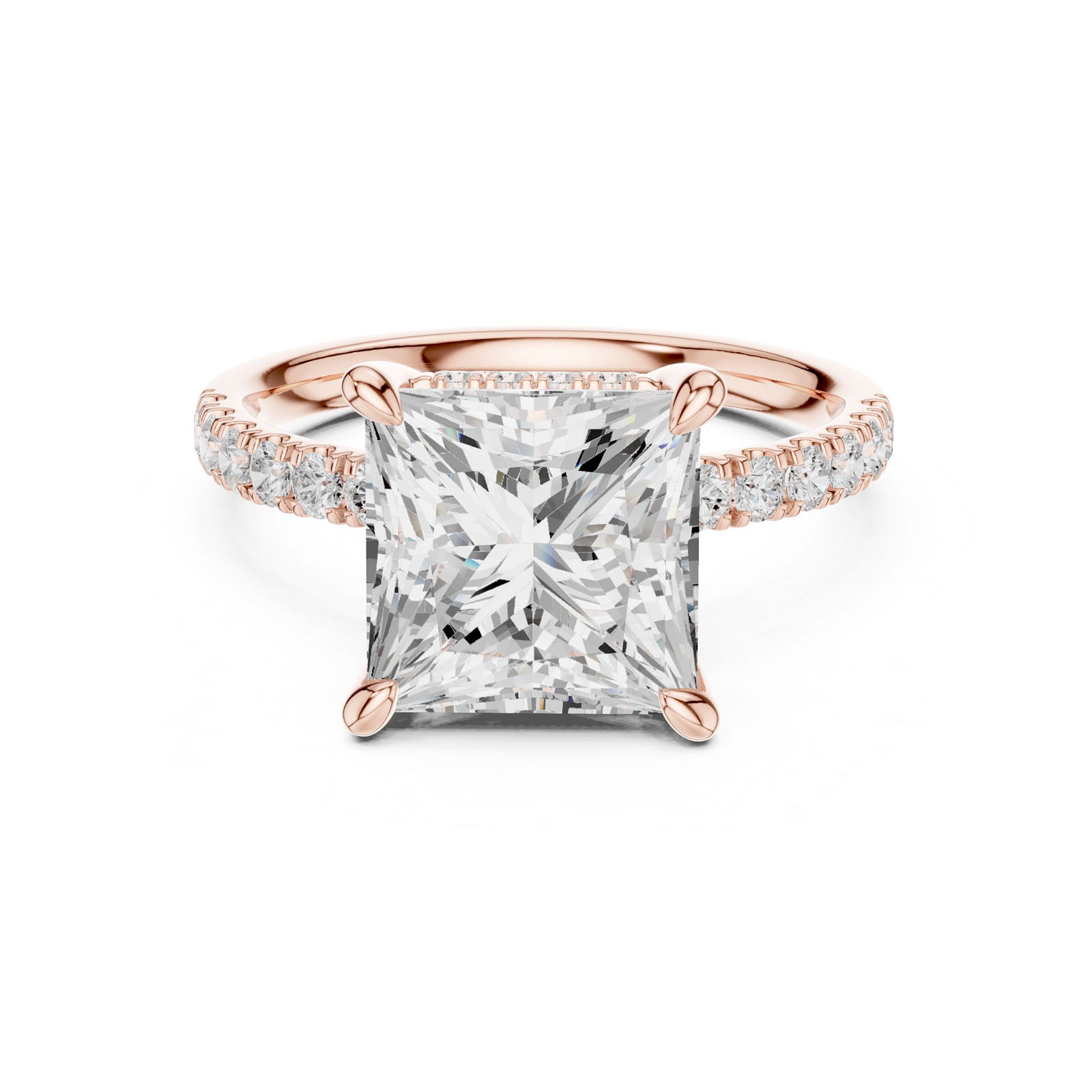 4.58 Ct. Classic Princess Diamond Ring with Hidden Halo and Pavé Band Setting (DDLR-259-PR) 7