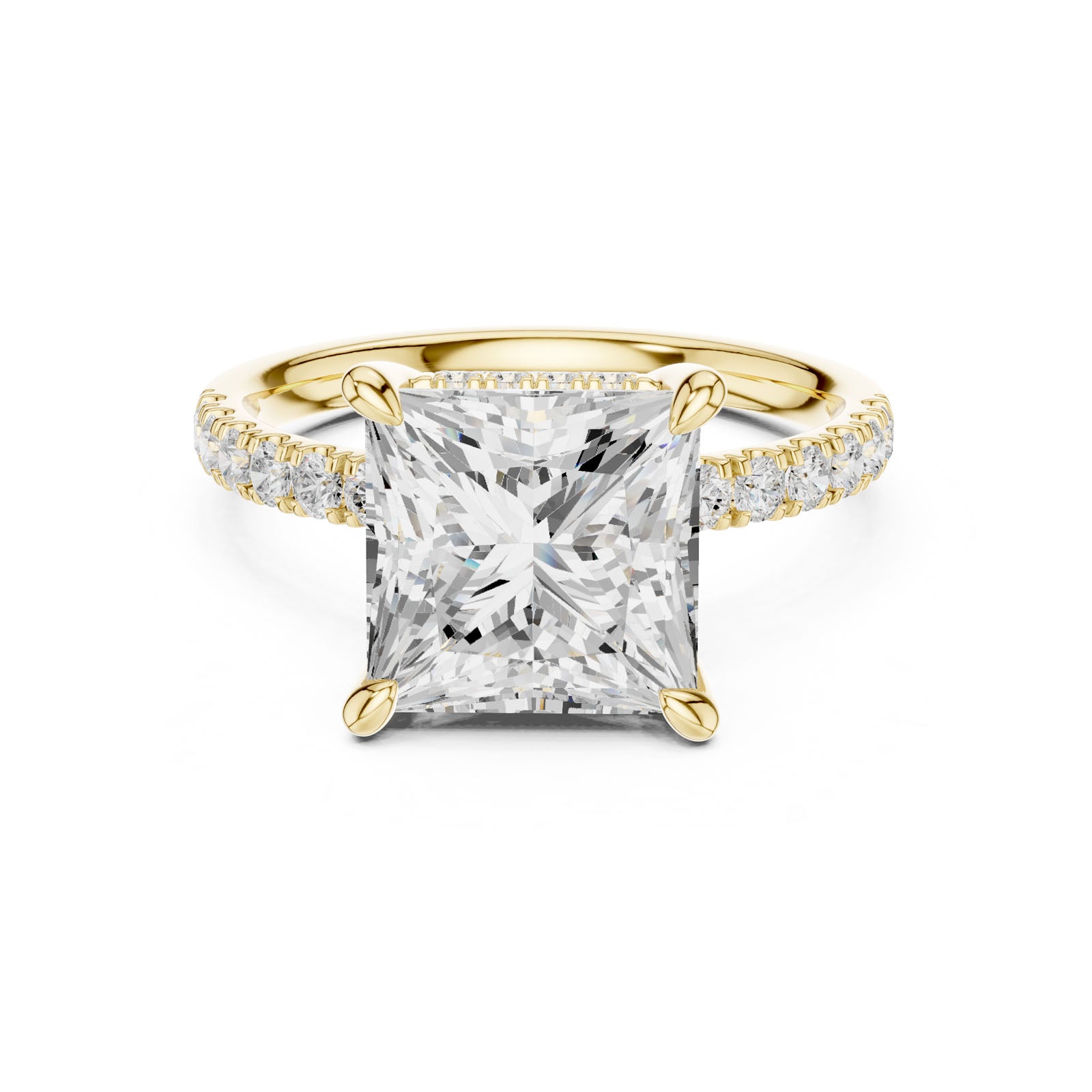 4.58 Ct. Classic Princess Diamond Ring with Hidden Halo and Pavé Band Setting (DDLR-259-PR) 12