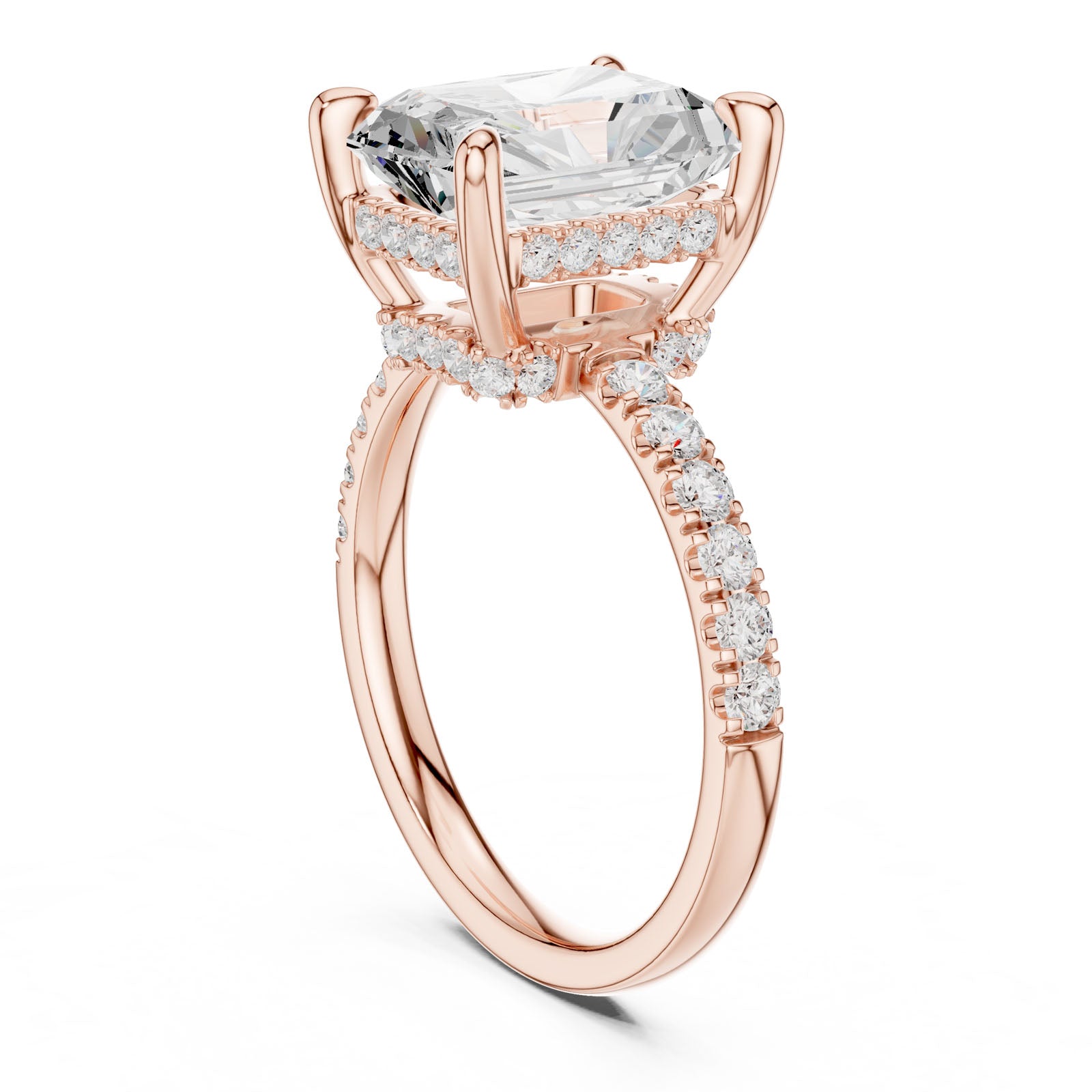 4.57 Ct. Classic Radiant Diamond Ring with Hidden Halo and Pavé Band Setting (DDLR-259-RA) 7