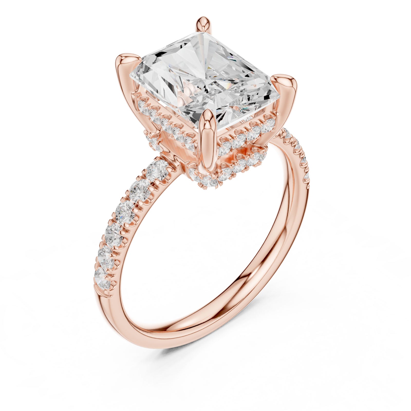 4.57 Ct. Classic Radiant Diamond Ring with Hidden Halo and Pavé Band Setting (DDLR-259-RA) 10