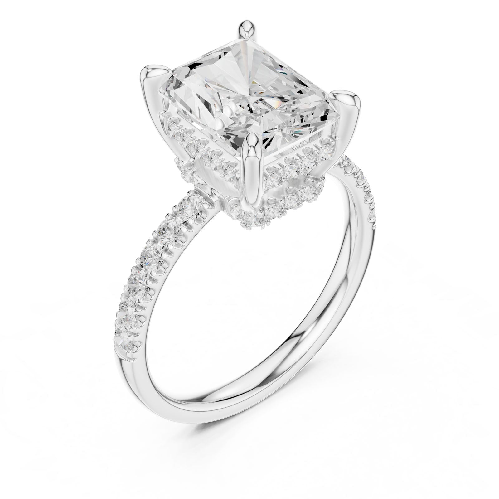 4.57 Ct. Classic Radiant Diamond Ring with Hidden Halo and Pavé Band Setting (DDLR-259-RA) 8