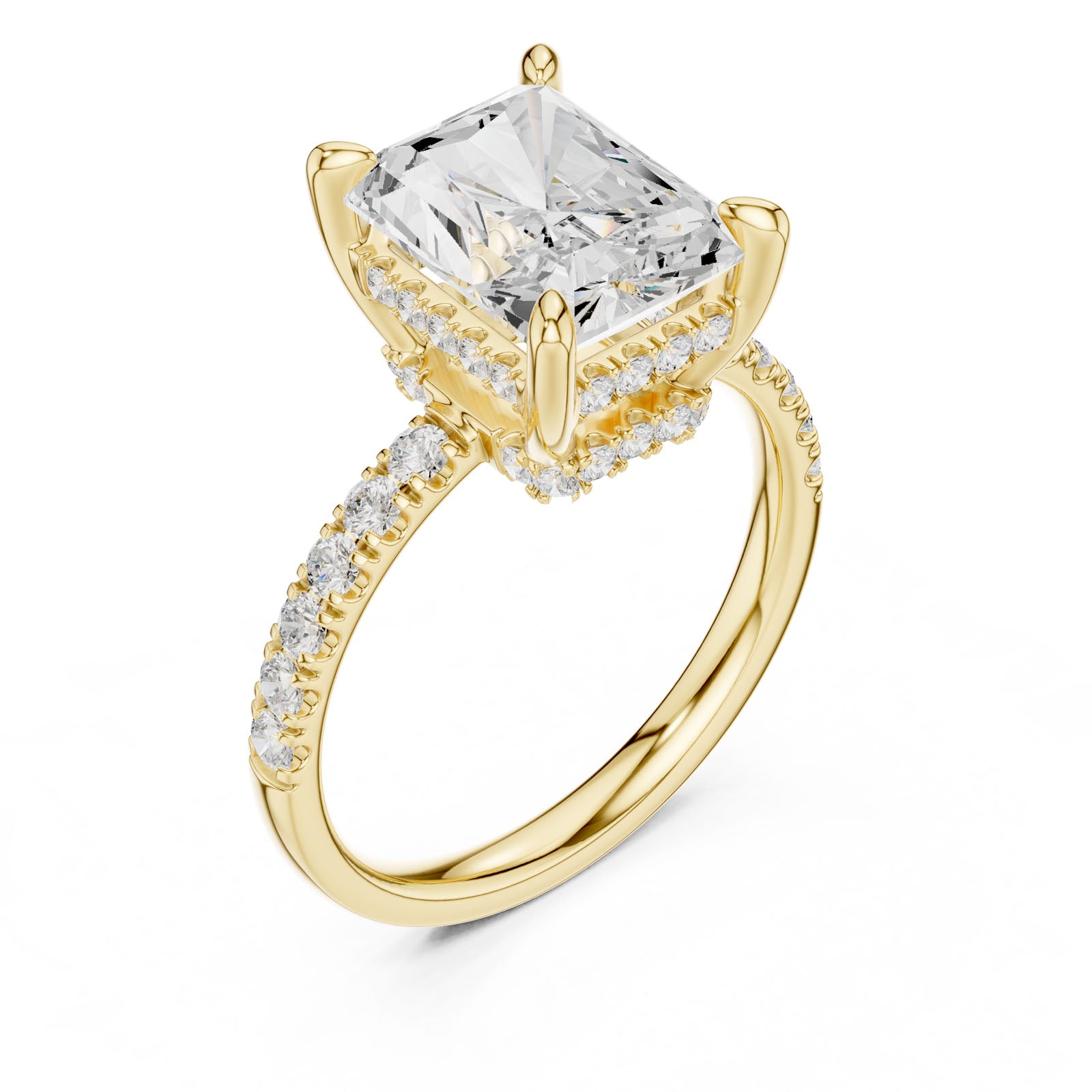 4.57 Ct. Classic Radiant Diamond Ring with Hidden Halo and Pavé Band Setting (DDLR-259-RA)