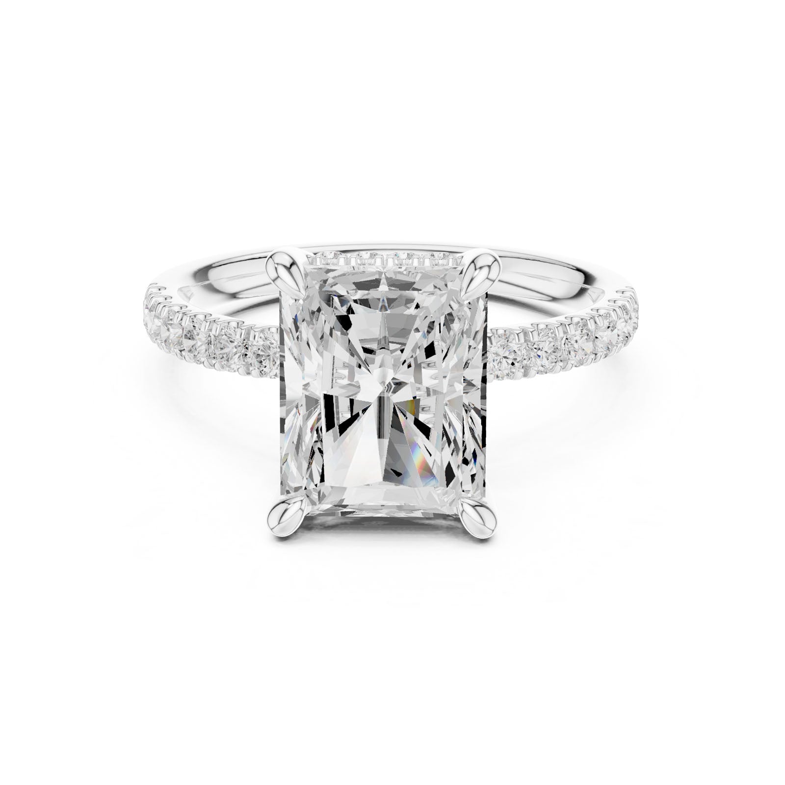 4.57 Ct. Classic Radiant Diamond Ring with Hidden Halo and Pavé Band Setting (DDLR-259-RA)