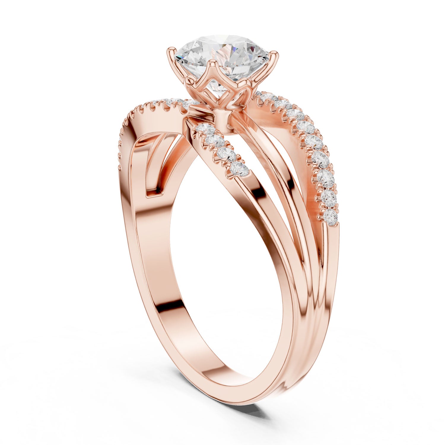 1.06 Ct. Round Diamond Split Shank Ring with Pavé Bands (DDLR-356) 6