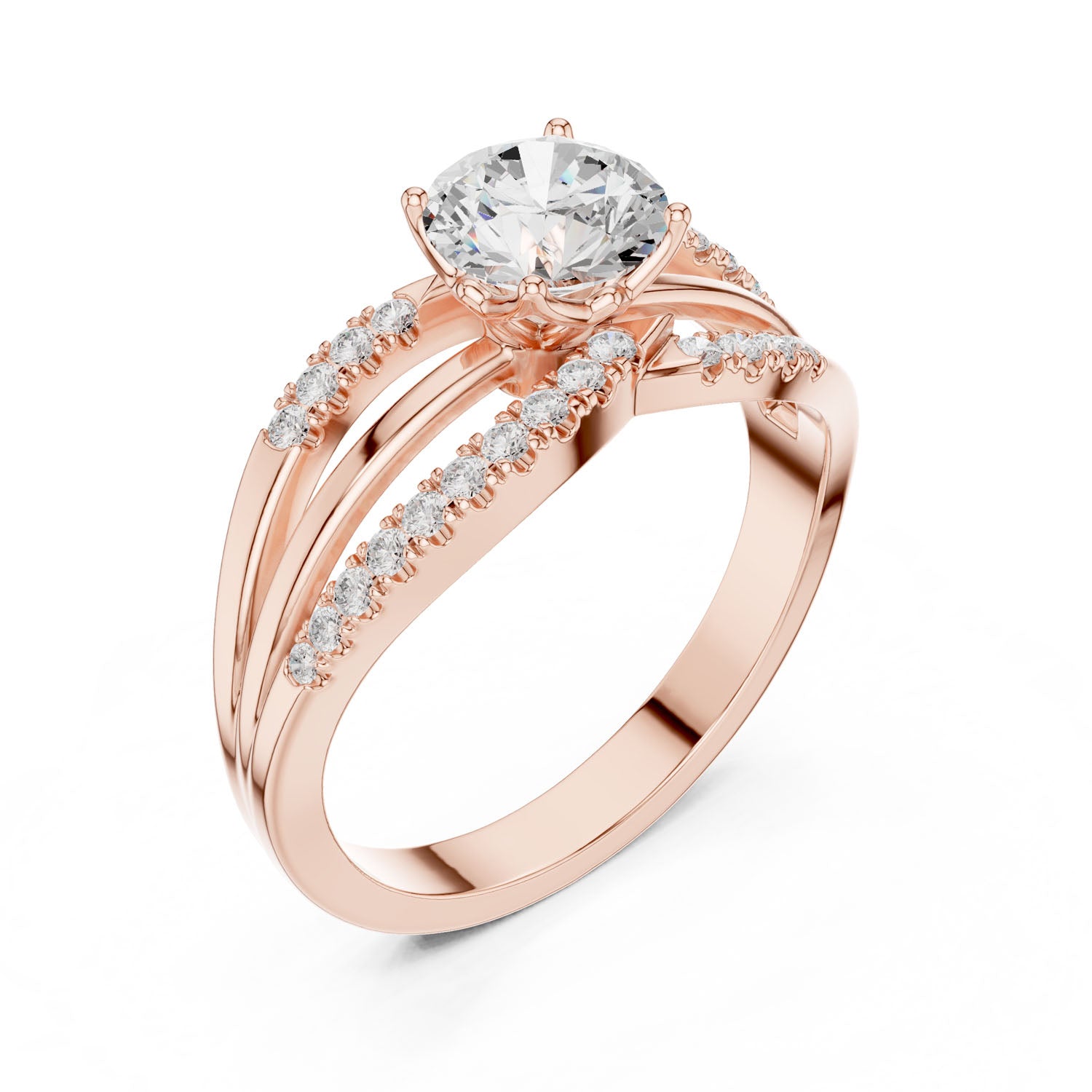 1.06 Ct. Round Diamond Split Shank Ring with Pavé Bands (DDLR-356) 10