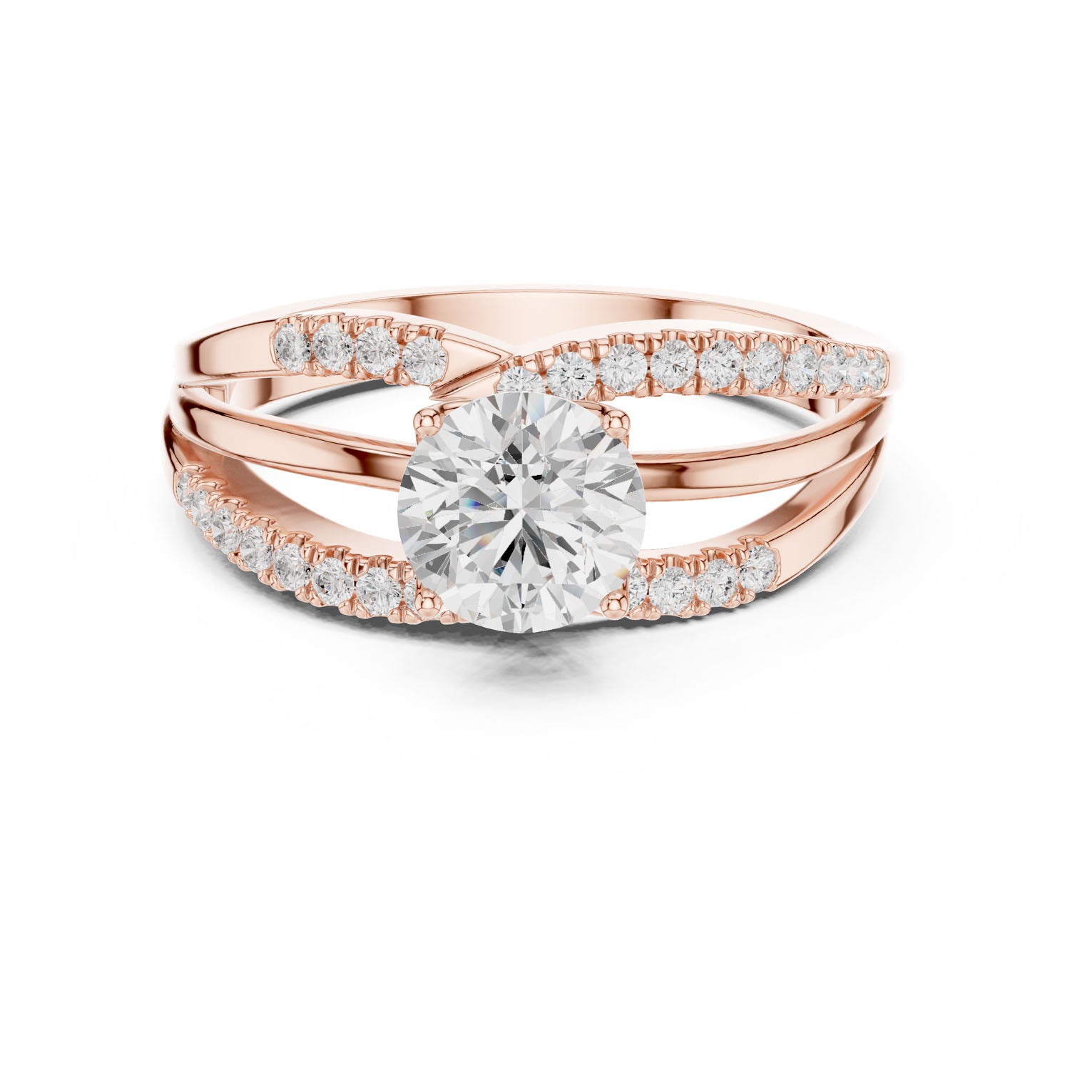 1.06 Ct. Round Diamond Split Shank Ring with Pavé Bands (DDLR-356) 9