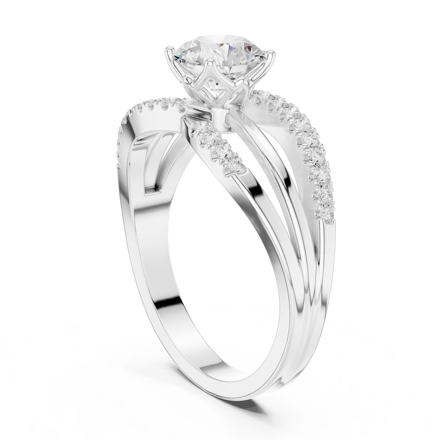 1.06 Ct. Round Diamond Split Shank Ring with Pavé Bands (DDLR-356) 4
