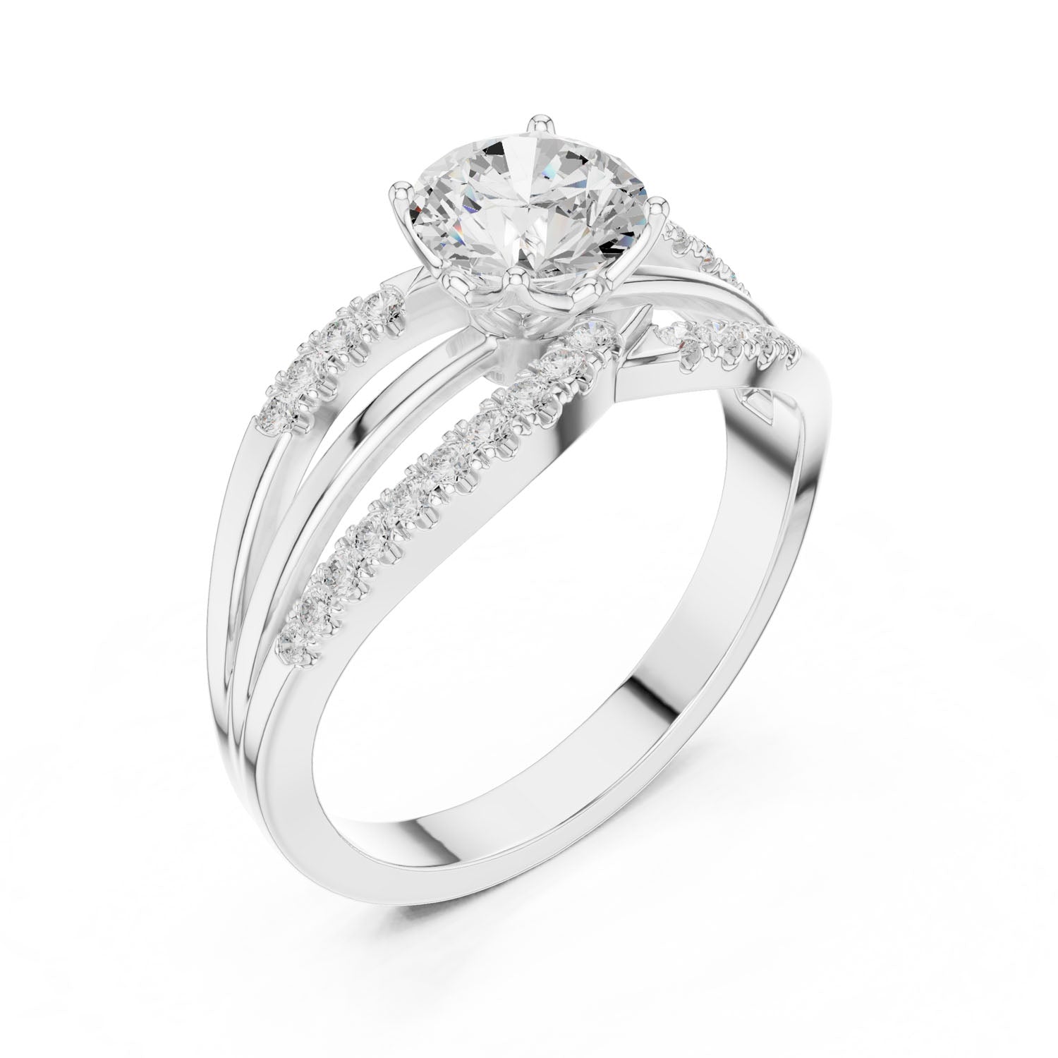1.06 Ct. Round Diamond Split Shank Ring with Pavé Bands (DDLR-356) 7