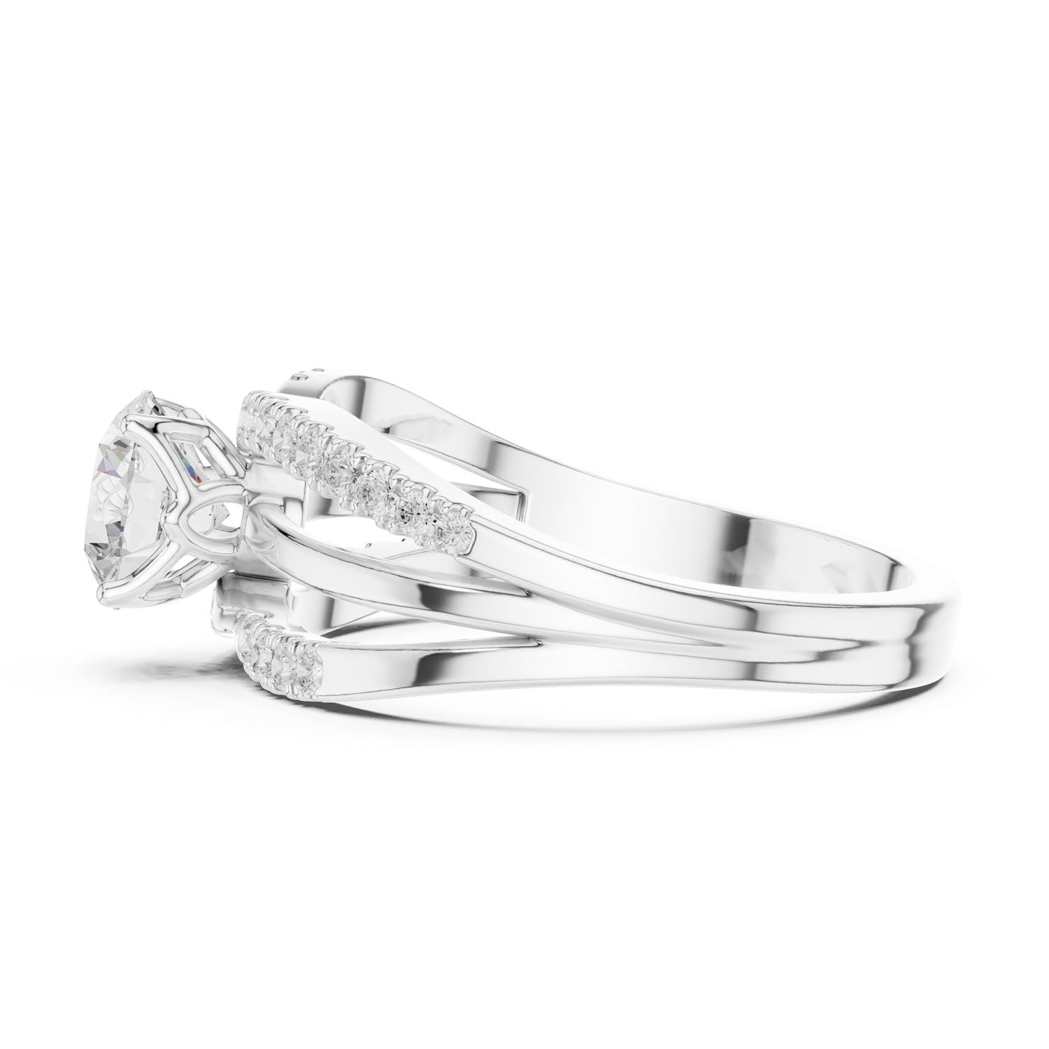 1.06 Ct. Round Diamond Split Shank Ring with Pavé Bands (DDLR-356) 11