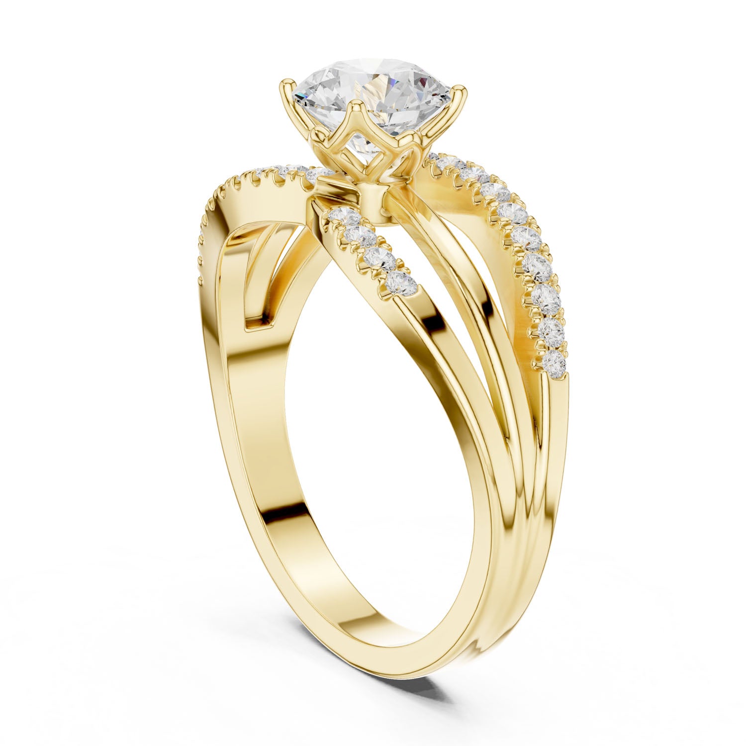 1.06 Ct. Round Diamond Split Shank Ring with Pavé Bands (DDLR-356) 12