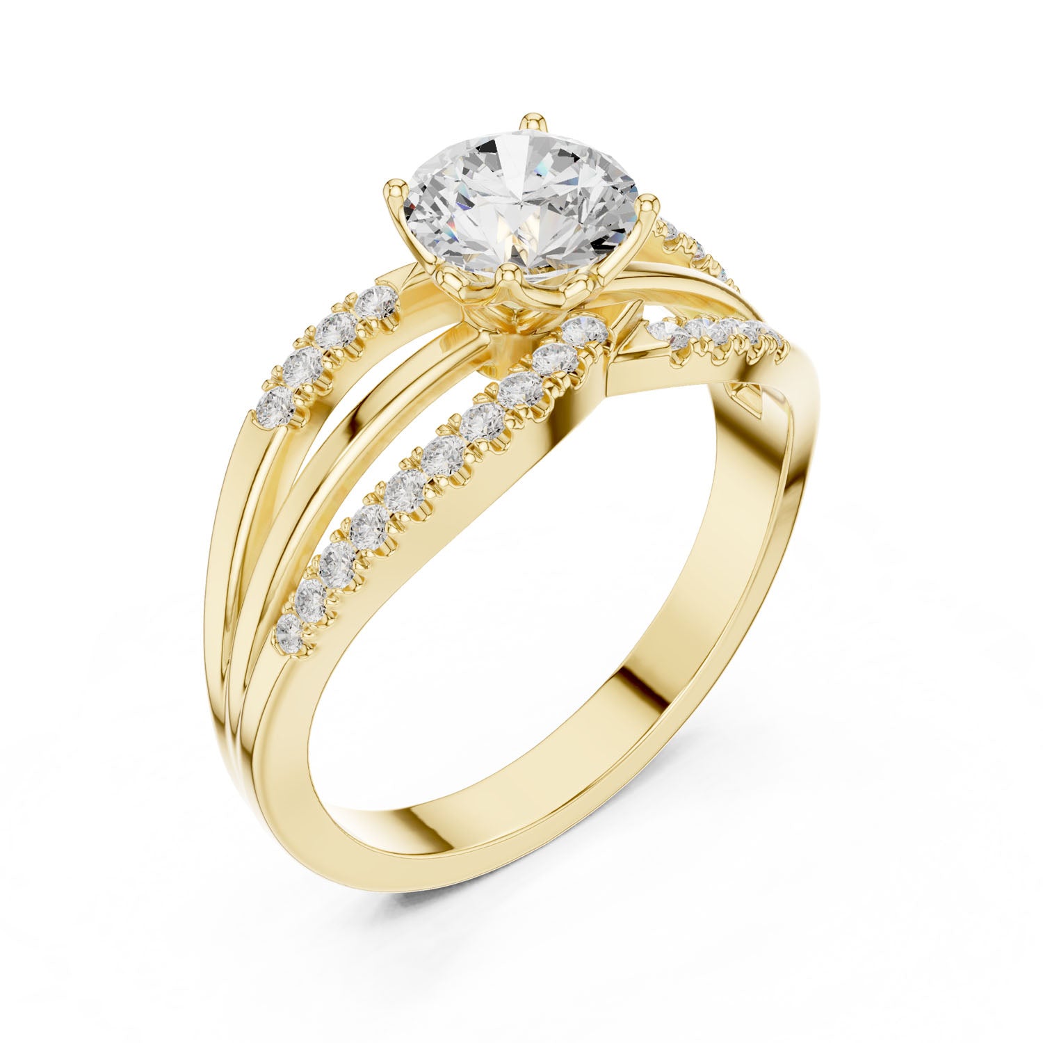 1.06 Ct. Round Diamond Split Shank Ring with Pavé Bands (DDLR-356)