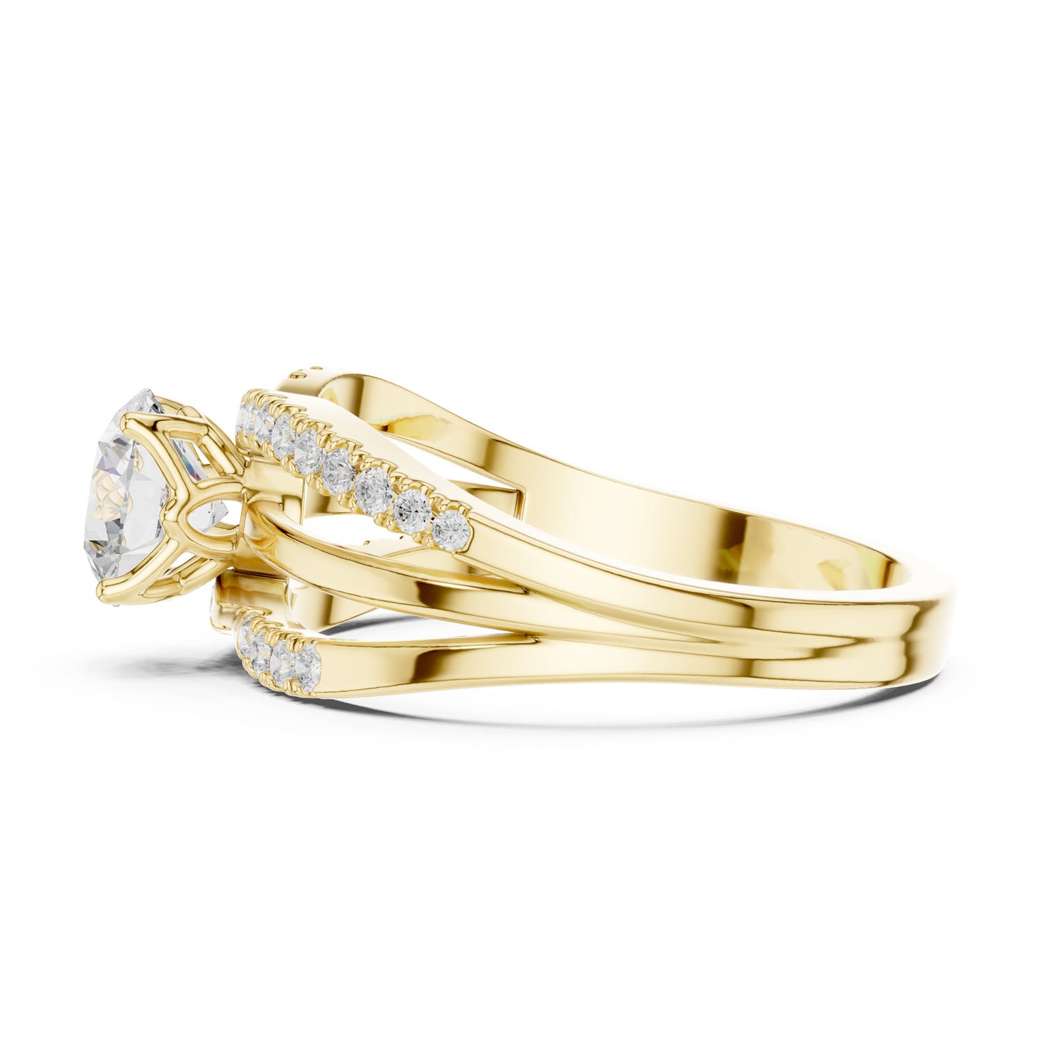 1.06 Ct. Round Diamond Split Shank Ring with Pavé Bands (DDLR-356) 8