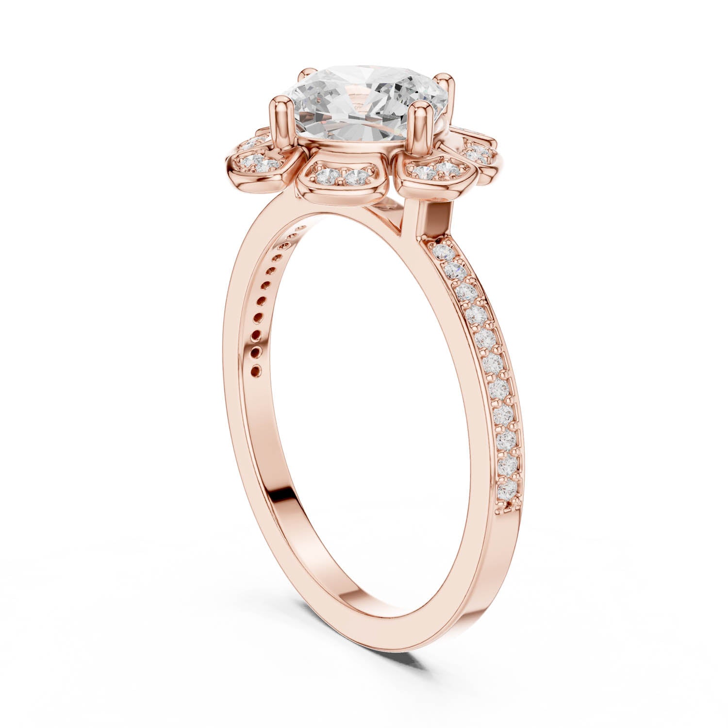 1.68 Ct. Classic Cushion Diamond Floral Halo Ring with Pavé Shank (DDLR-363) 6