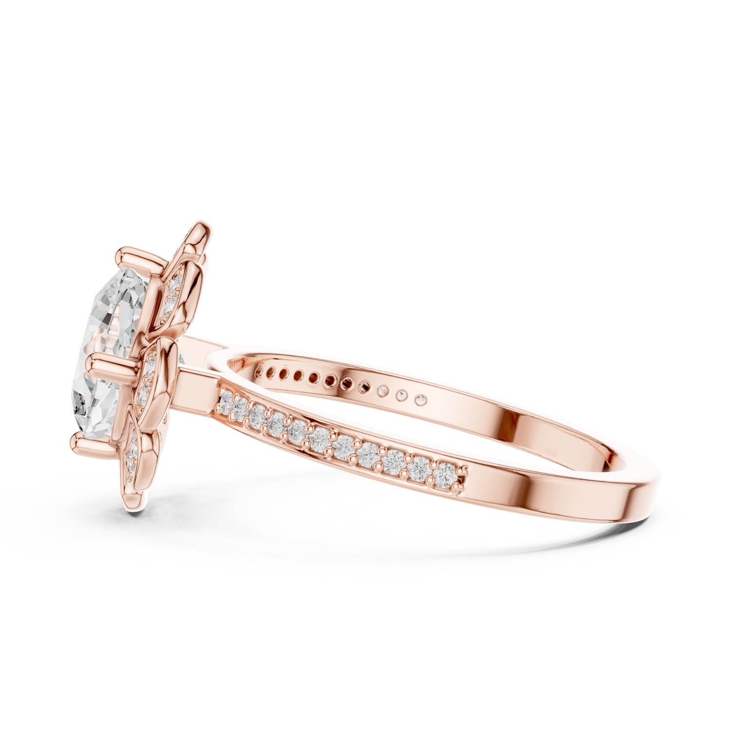1.68 Ct. Classic Cushion Diamond Floral Halo Ring with Pavé Shank (DDLR-363) 3
