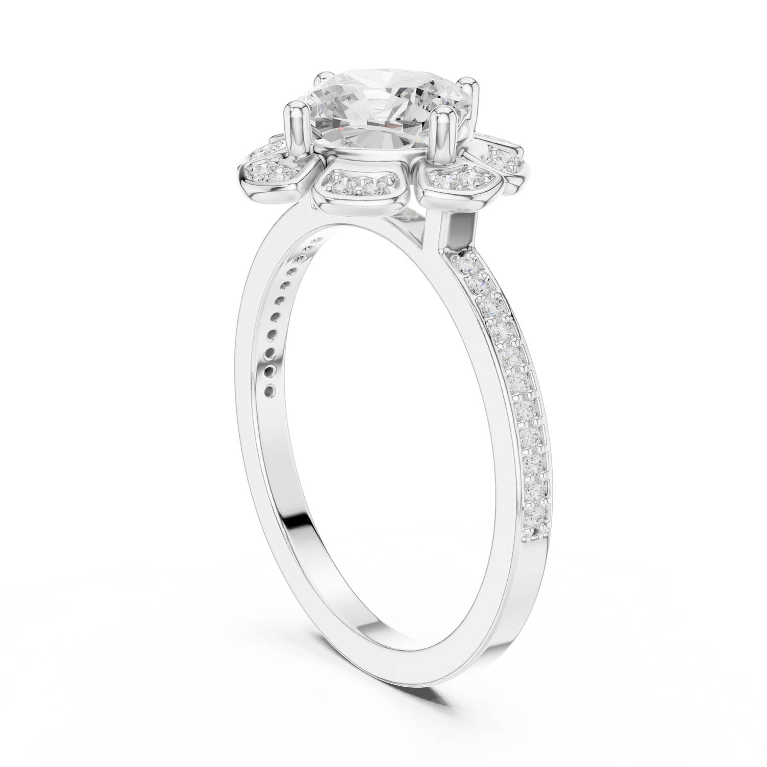 1.68 Ct. Classic Cushion Diamond Floral Halo Ring with Pavé Shank (DDLR-363) 4