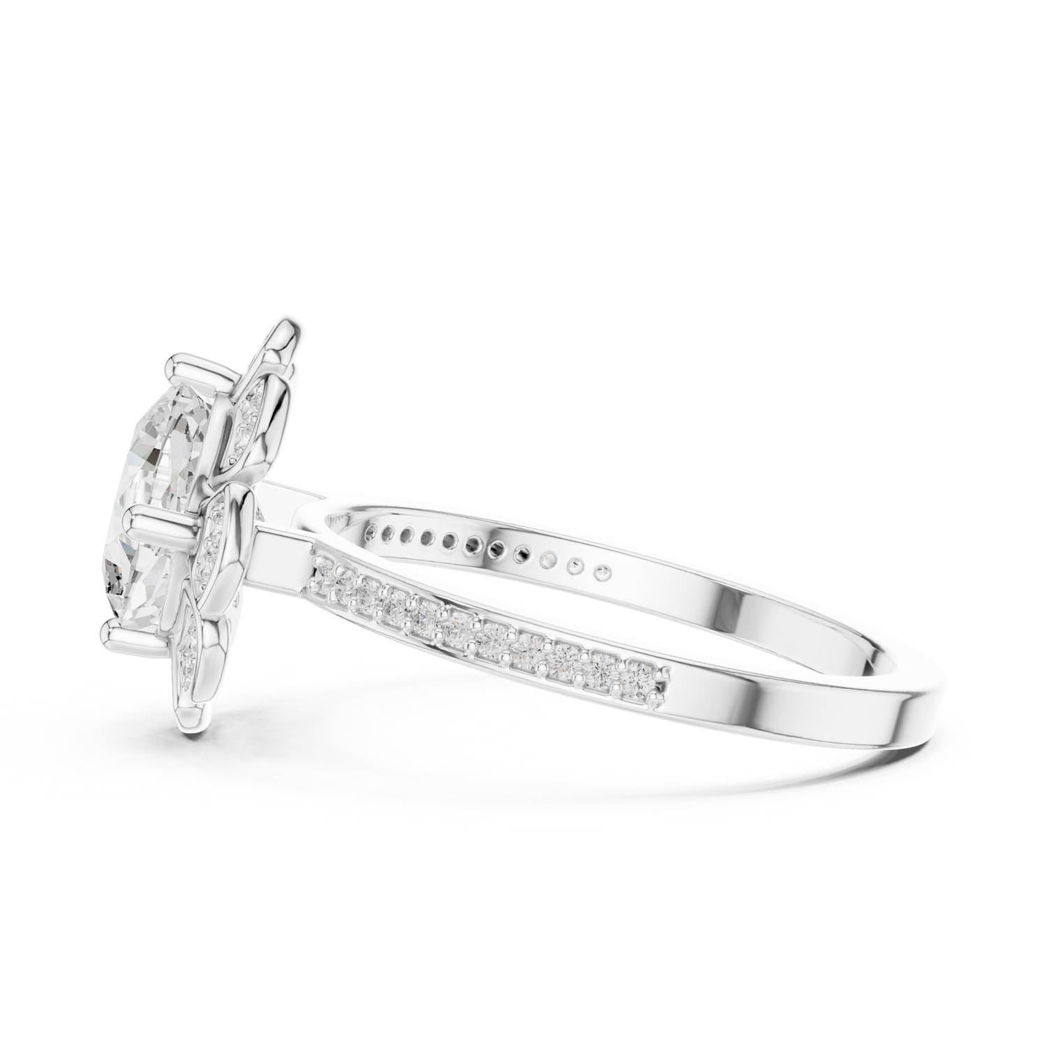 1.68 Ct. Classic Cushion Diamond Floral Halo Ring with Pavé Shank (DDLR-363) 7